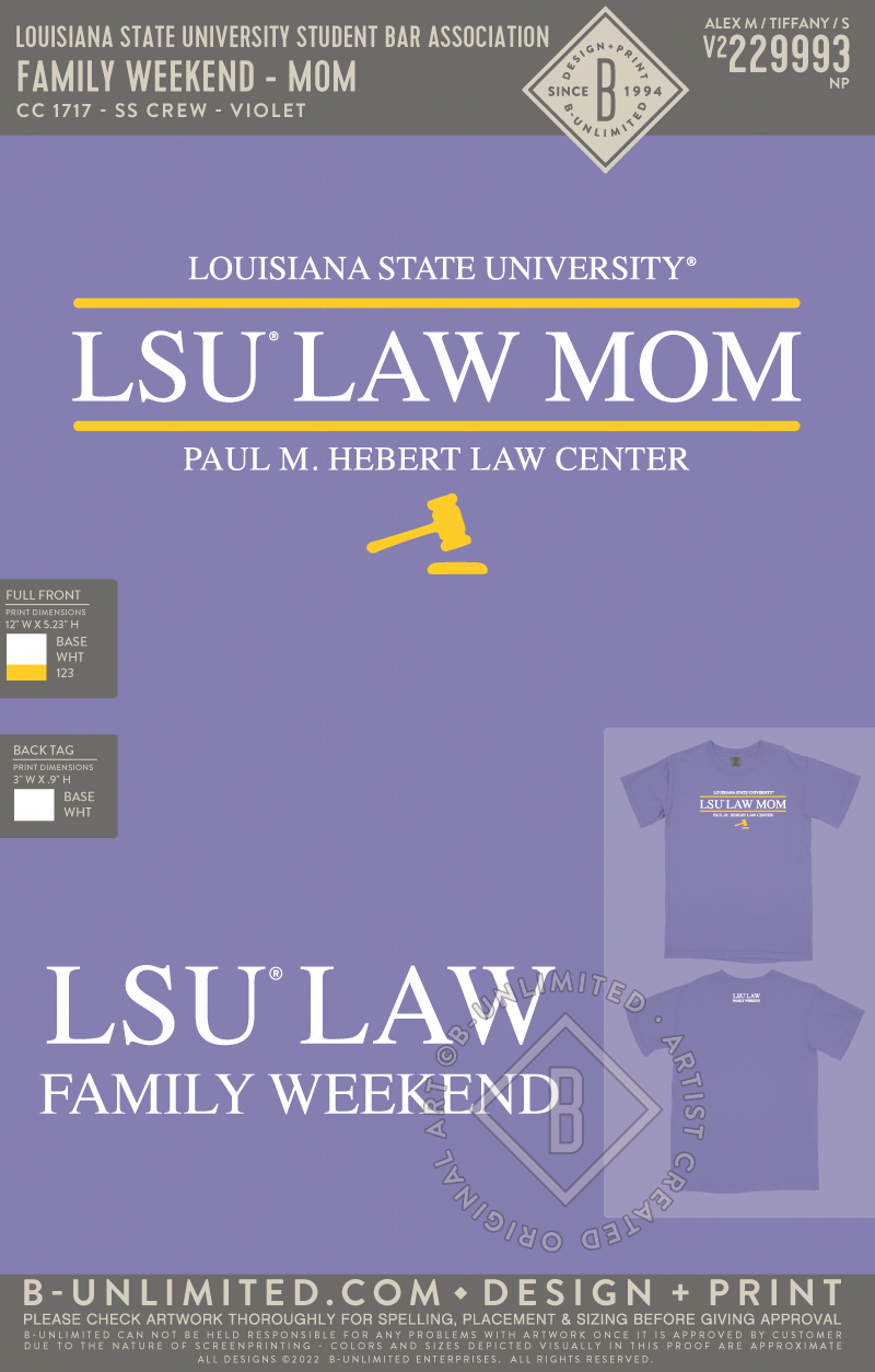 Louisiana State University Student Bar Association - Family Weekend - Mom - CC - 1717 - SS Crew - Violet