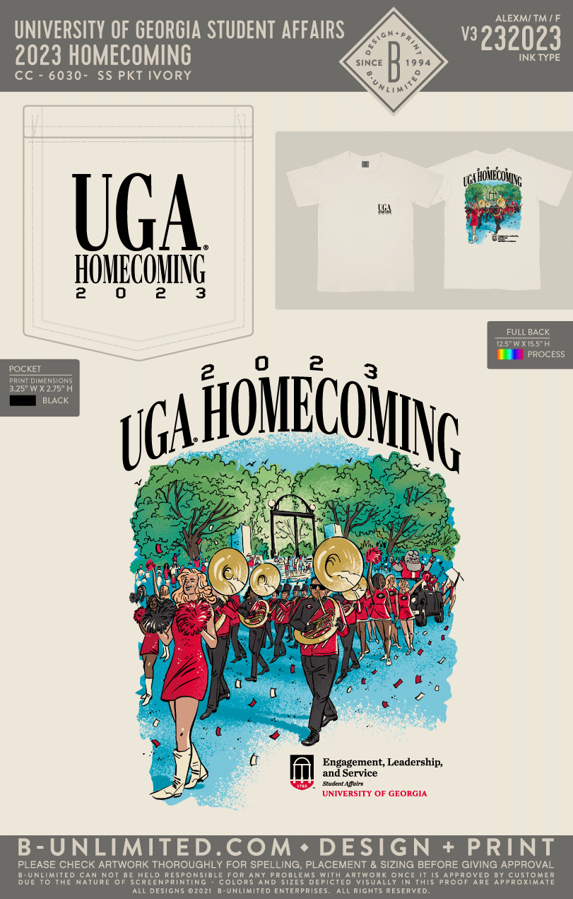 University of Georgia Student Affairs - 2023 Homecoming V3 - CC - 6030 - SS Pocket - Ivory