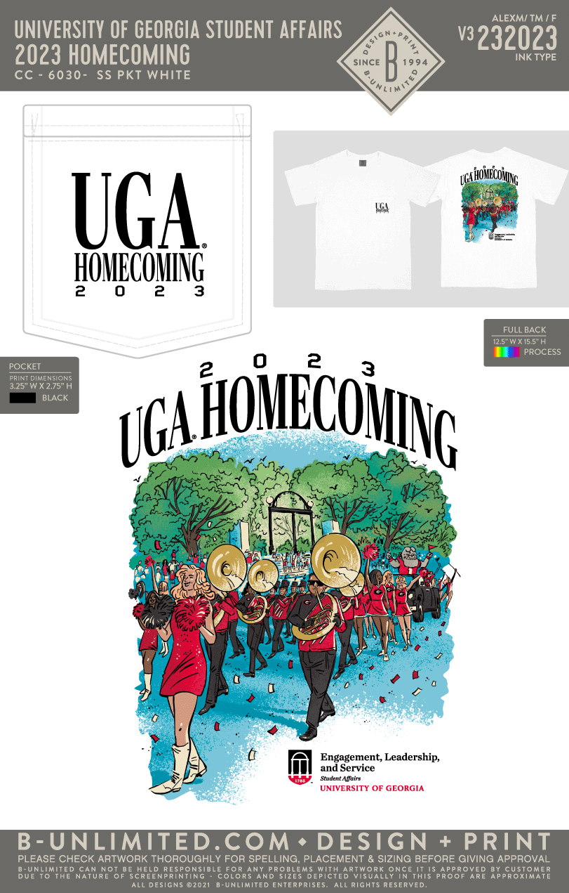 University of Georgia Student Affairs - 2023 Homecoming V3 - CC - 6030 - SS Pocket - White