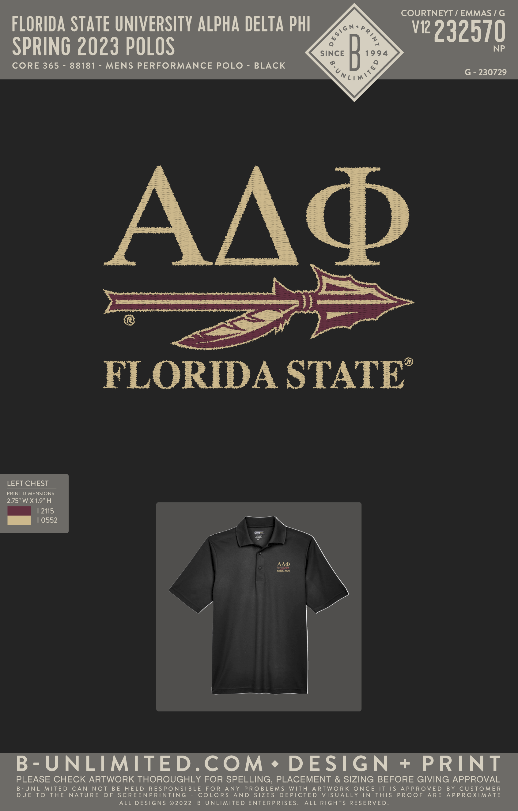 Florida State University Alpha Delta Phi - Spring 2023 Polos - Core 365 - 88181 - Polo - Black