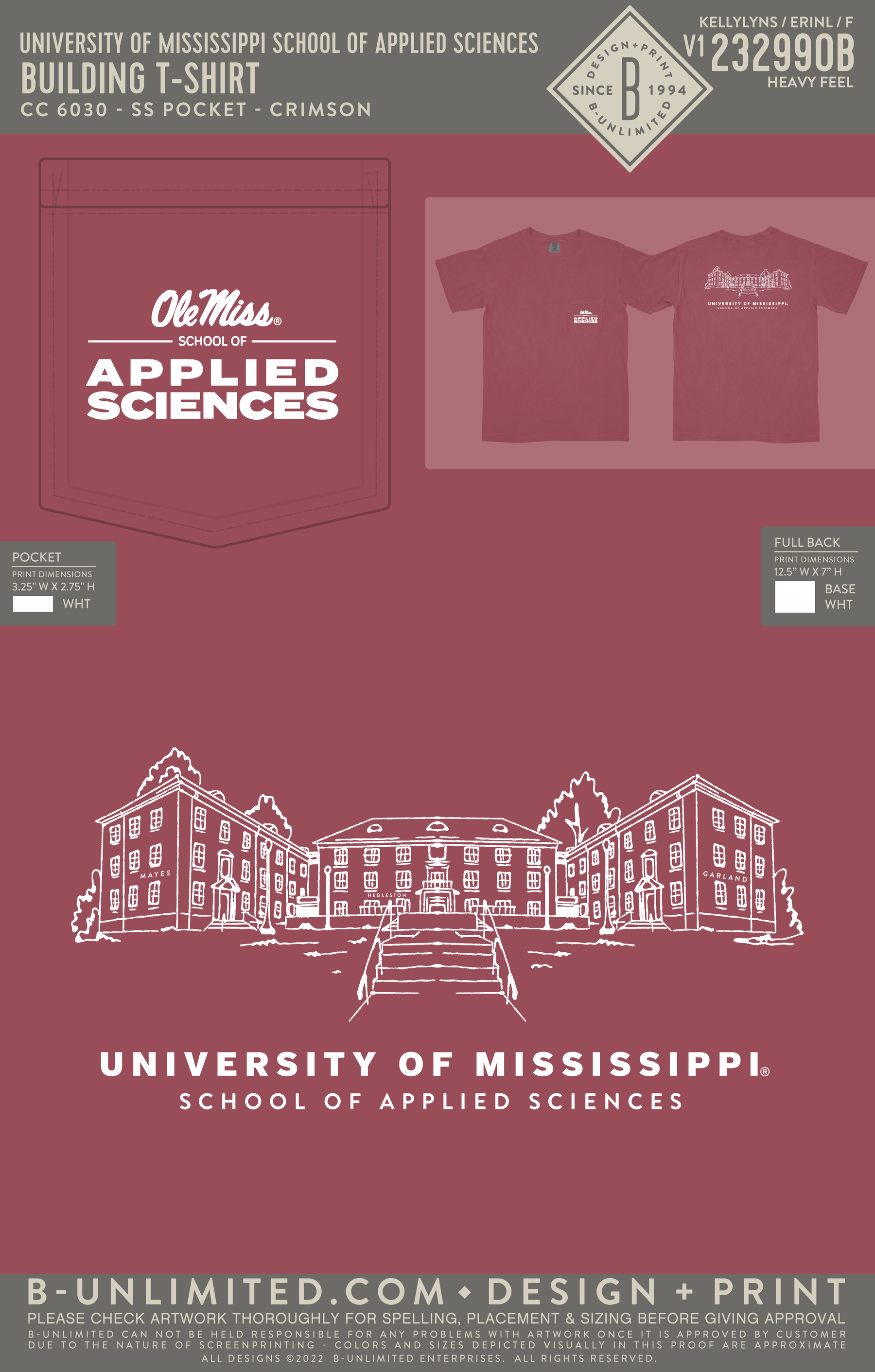 University of Mississippi School of Applied Science - Building T-Shirt - CC - 6030 - SS Pocket - Crimson