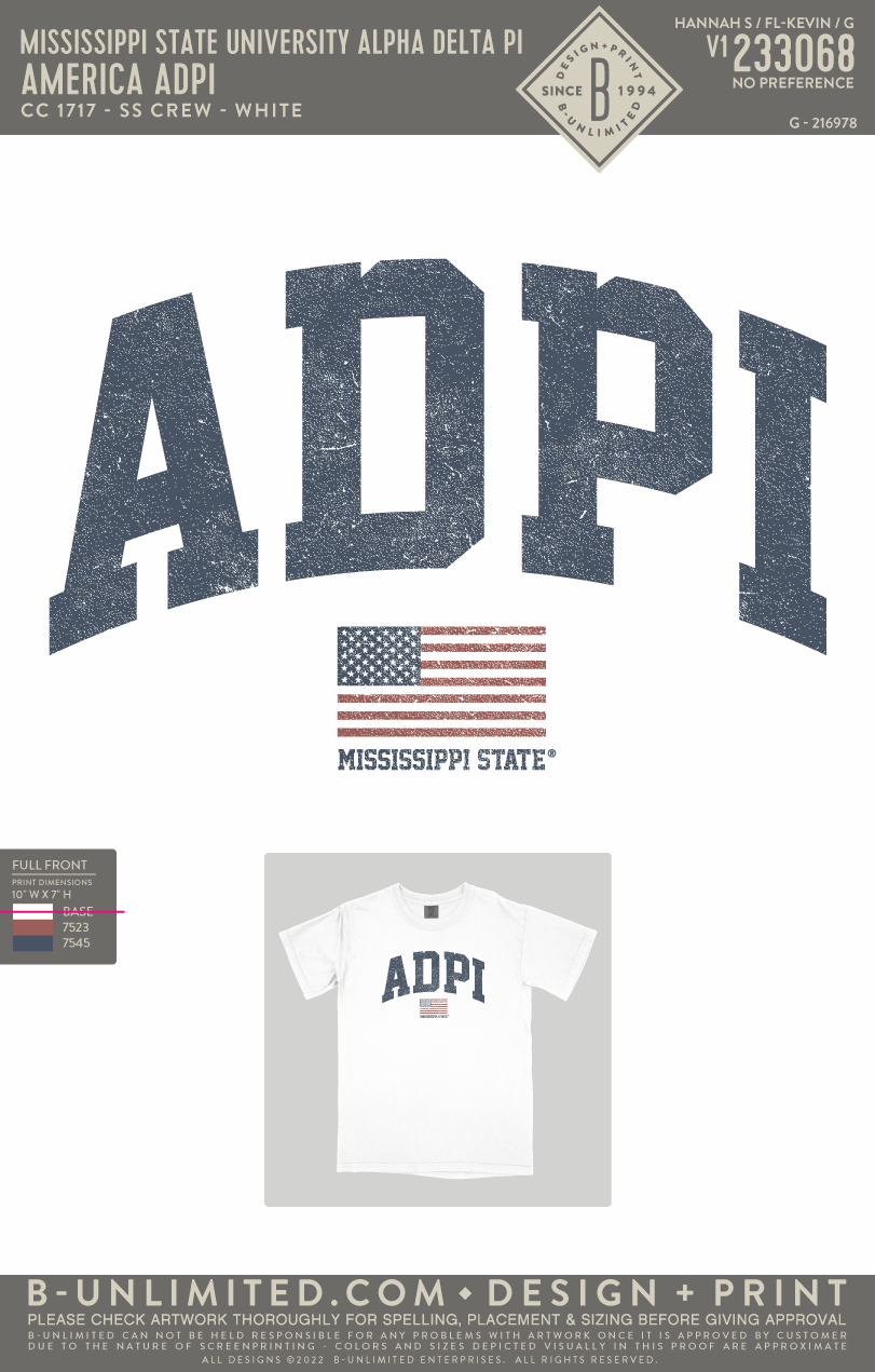 Mississippi State University Alpha Delta Pi - America ADPi (EOYFALL23) - CC - 1717 - SS Crew - White