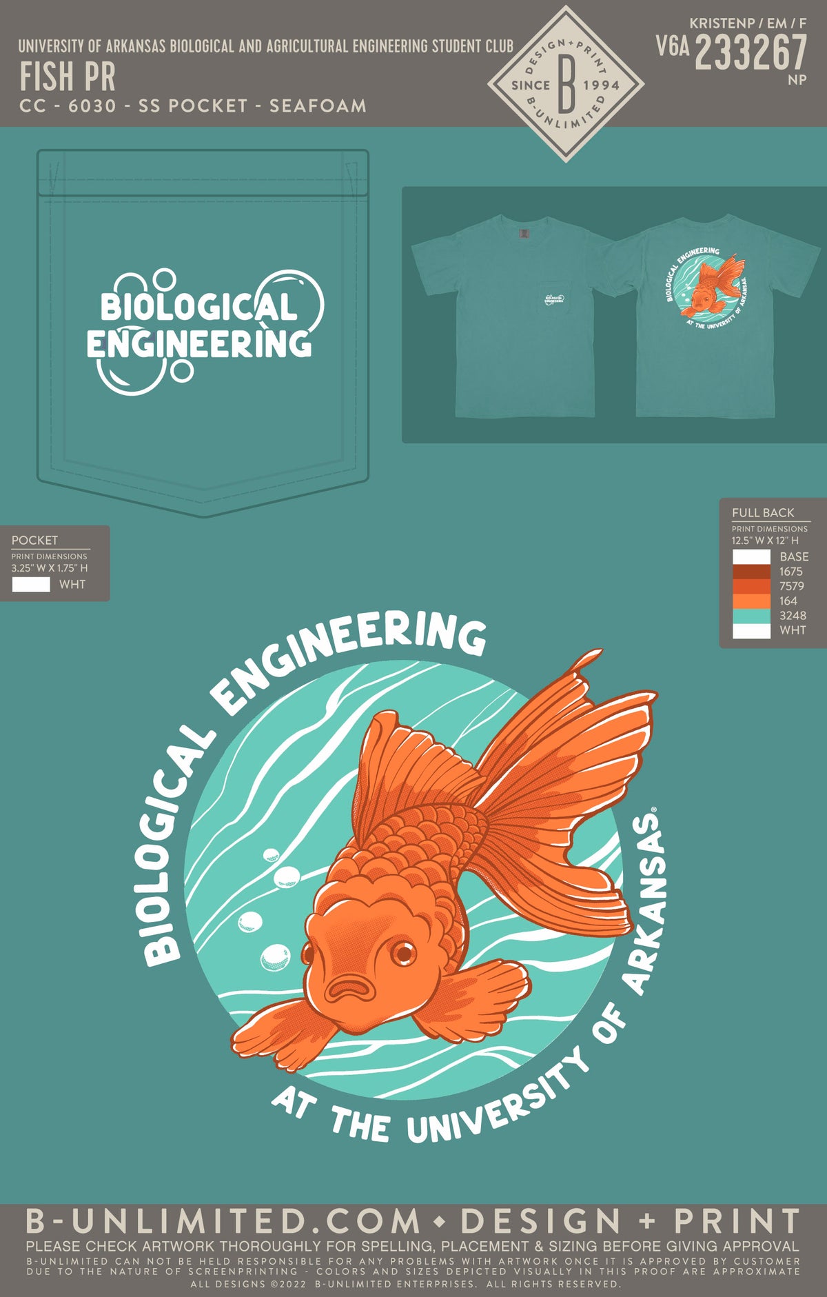 University of Arkansas Biological Engineering - Fish PR - CC - 6030 - SS Pocket - Seafoam