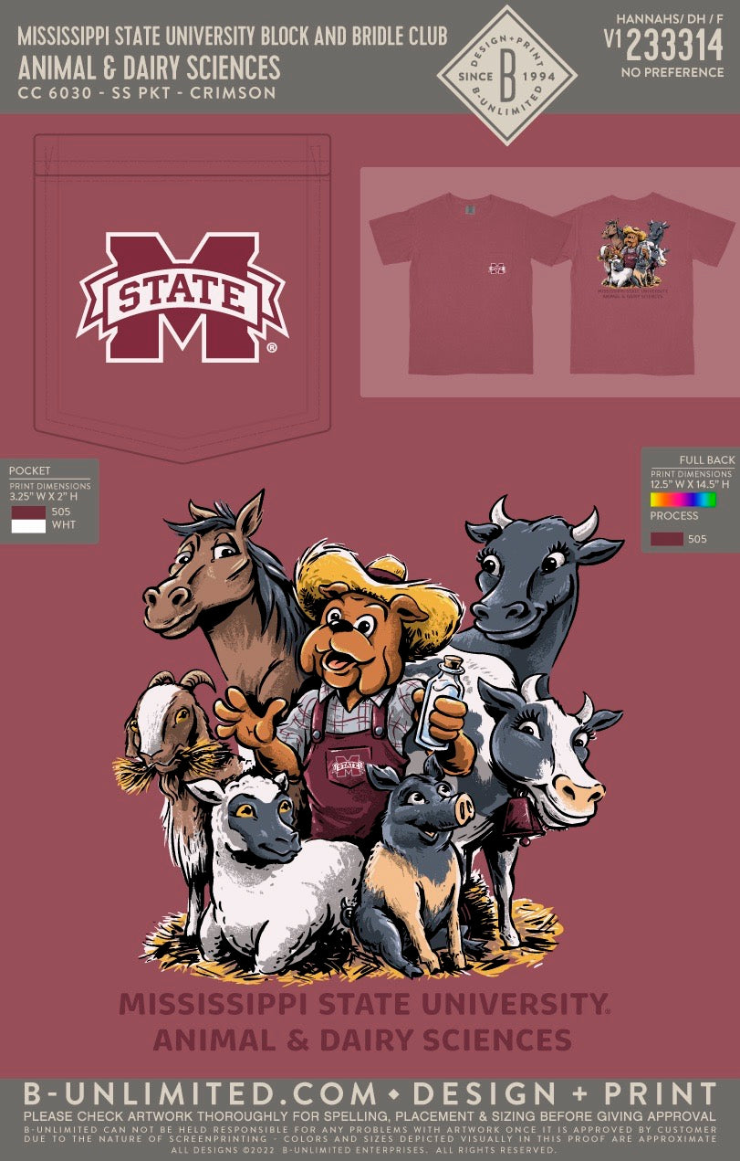 Mississippi State University Block and Bridle Club - Animal & Dairy Sciences - CC - 6030 - SS Pocket - Crimson