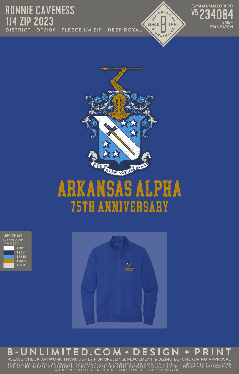 Phi Delta Theta Arkansas Alpha 75th Anniversary - 1/4 zip 2023 - District - DT6106 - Fleece 1/4 Zip - Deep Royal