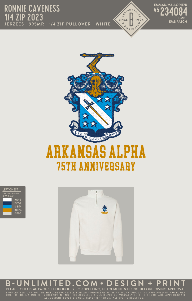 Phi Delta Theta Arkansas Alpha 75th Anniversary - 1/4 zip 2023 - Jerzees - 995MR - 1/4 Zip Pullover - White