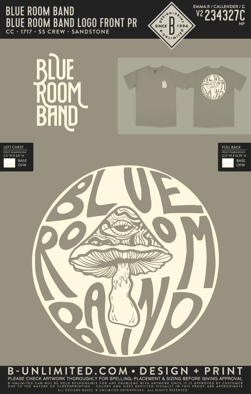 Blue Room Band - Blue Room Band Logo Front PR - CC - 1717 - SS Crew - Sandstone