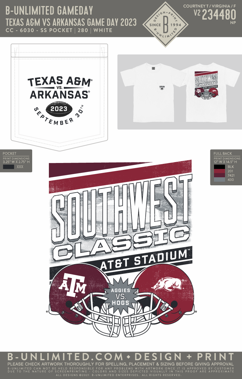 B-Unlimited Game Day - Texas A&M Fraternity T-Shirt - Texas A&M vs Arkansas Game Day 2023