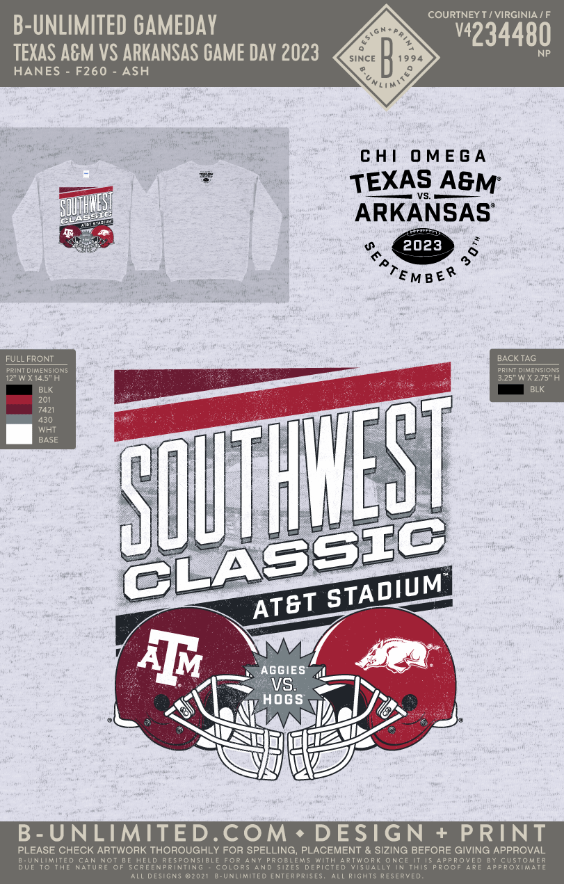 B-Unlimited Game Day - Texas A&M Chi Omega Sweatshirt - Texas A&M vs Arkansas Game Day 2023 