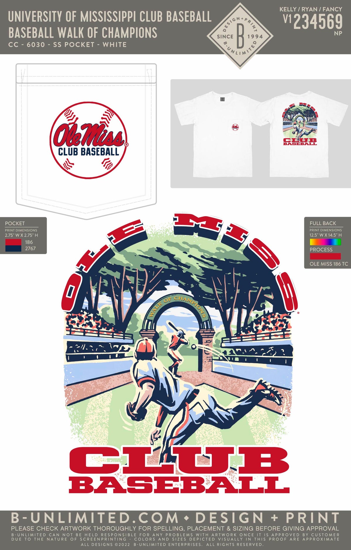 University of Mississippi Club Baseball - Baseball Walk of Champions - CC - 6030 - SS Pocket - White