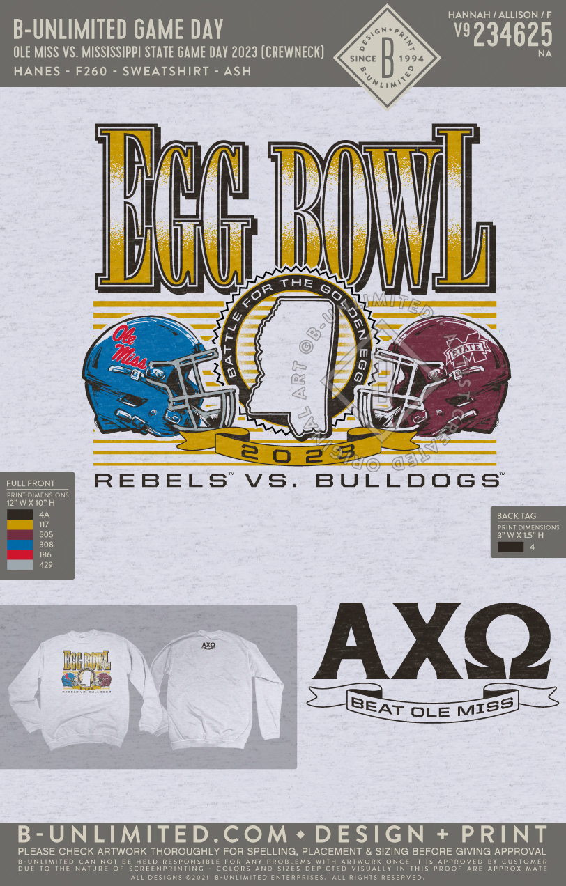 B-Unlimited Game Day - MSU AXO Crewneck - Ole Miss vs. Mississippi State Game Day 2023