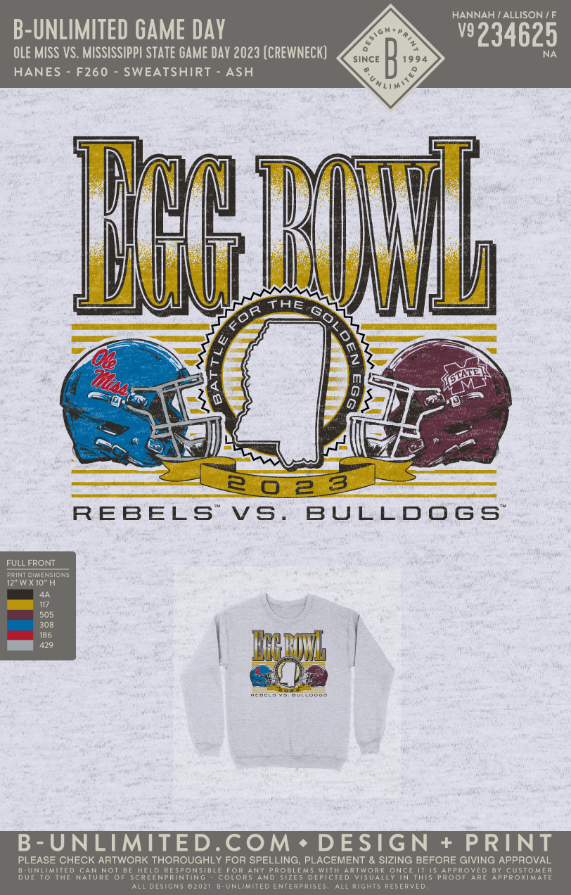 B-Unlimited Game Day - MSU Fraternity Crewneck - Ole Miss vs. Mississippi State Game Day 2023