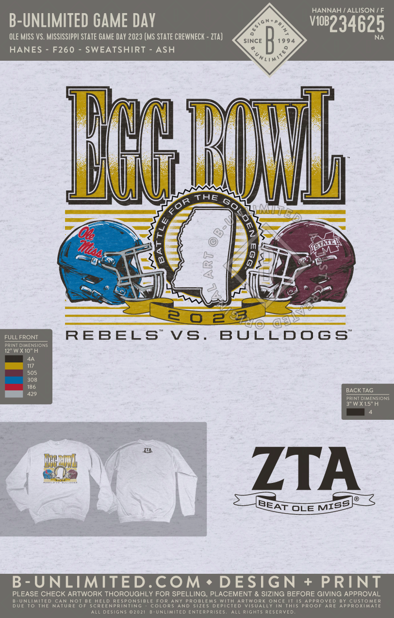 B-Unlimited Game Day - MSU ZTA Crewneck - Ole Miss vs. Mississippi State Game Day 2023