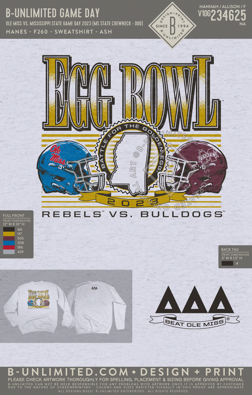 B-Unlimited Game Day - MSU Tri Delt Crewneck - Ole Miss vs. Mississippi State Game Day 2023
