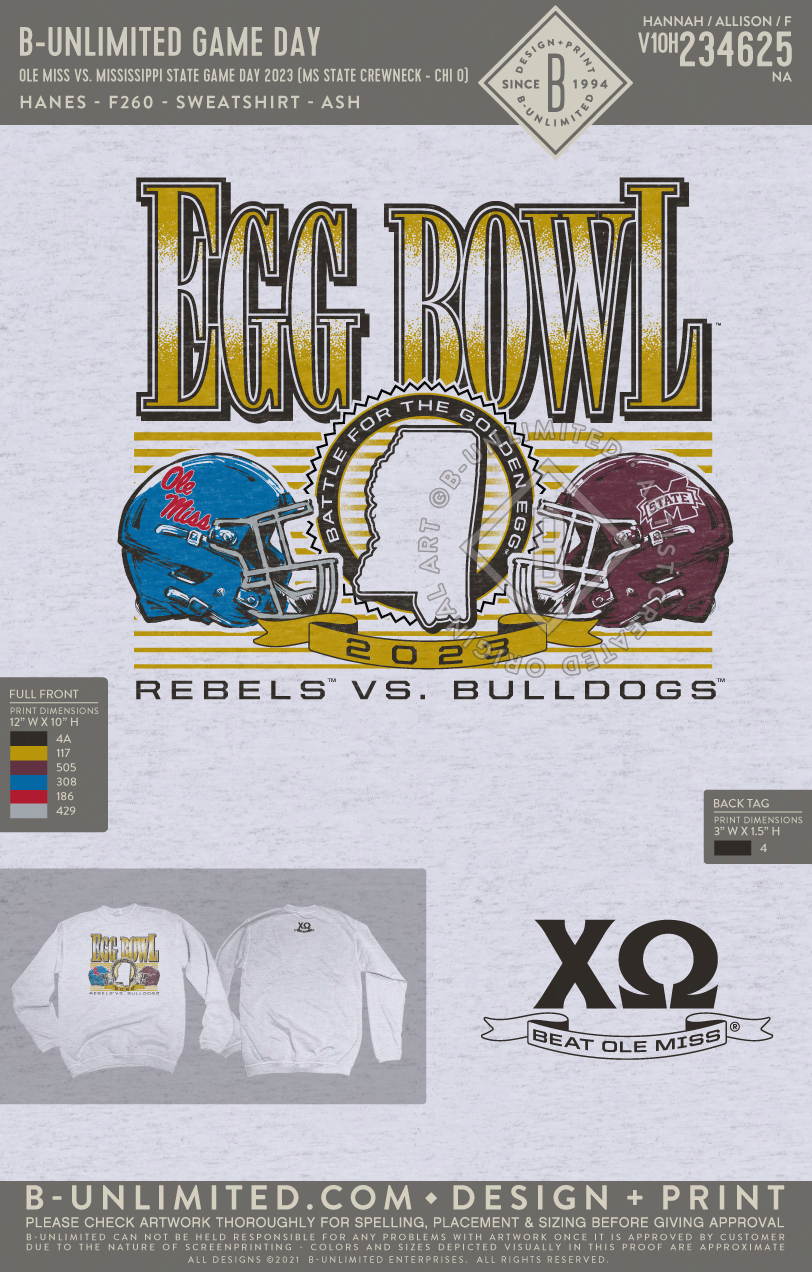 B-Unlimited Game Day - MSU Chi O Crewneck - Ole Miss vs. Mississippi State Game Day 2023