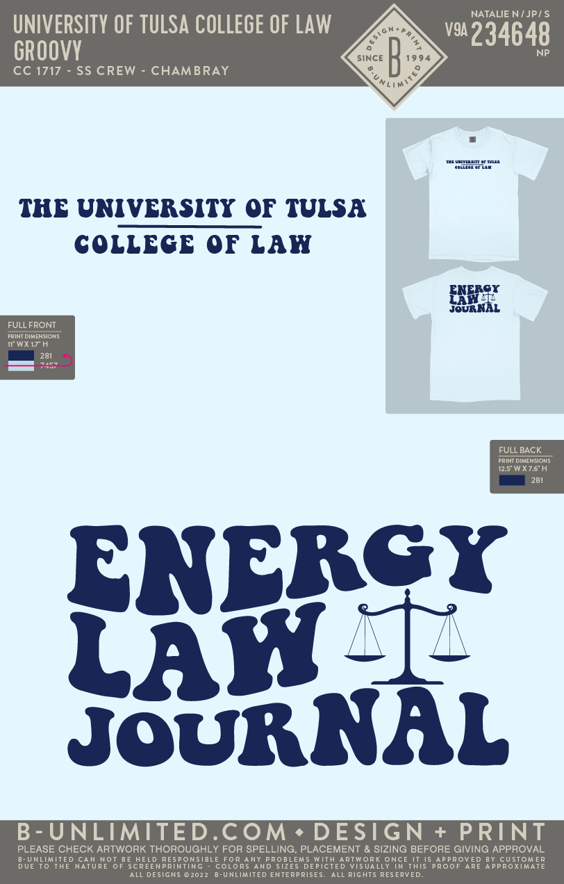 University of Tulsa College of Law - Groovy - CC - 1717 - SS Crew - Chambray