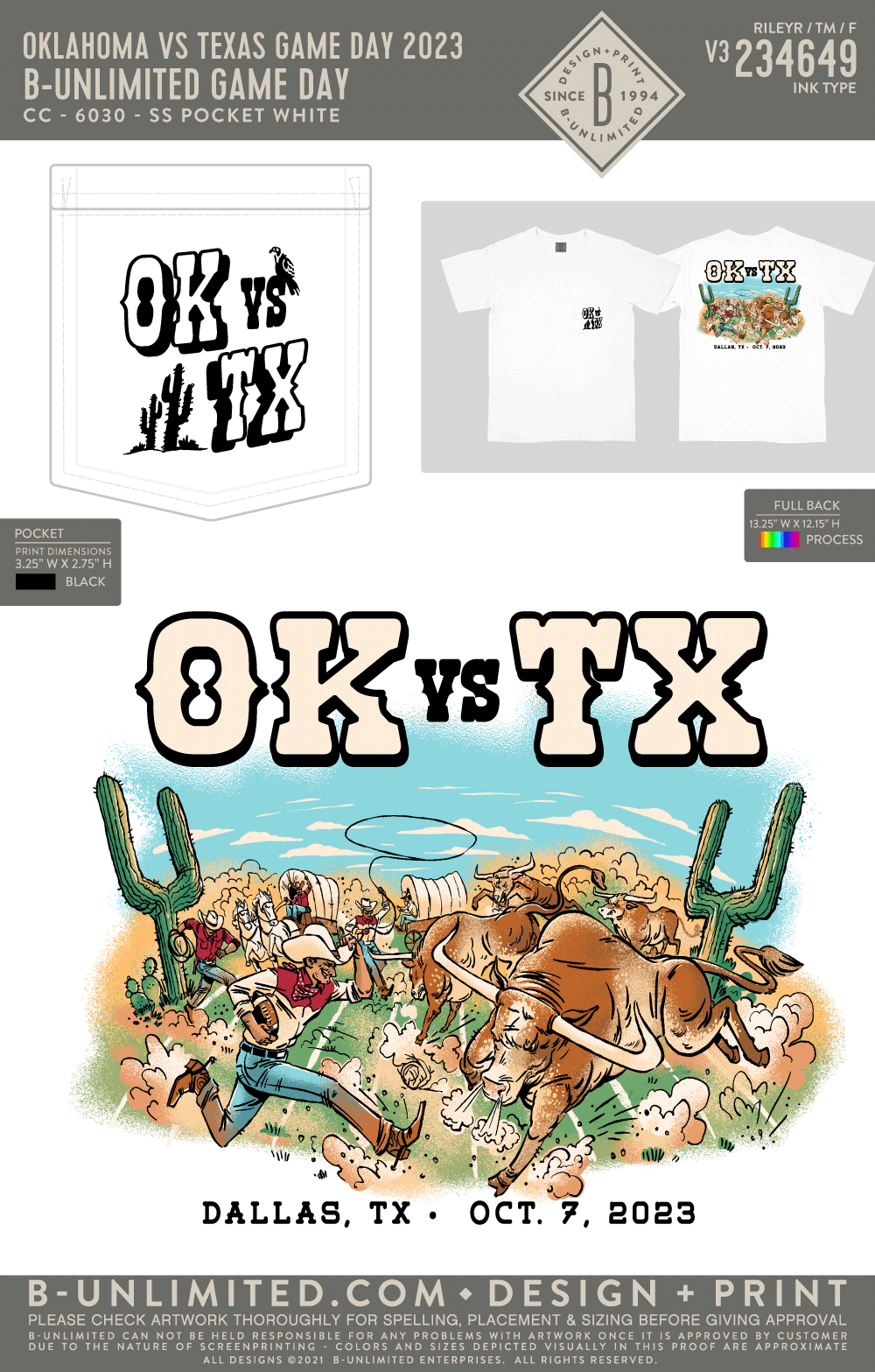 B-Unlimited Game Day - Oklahoma vs Texas Game Day 2023 - CC - 6030 - SS Pocket - White