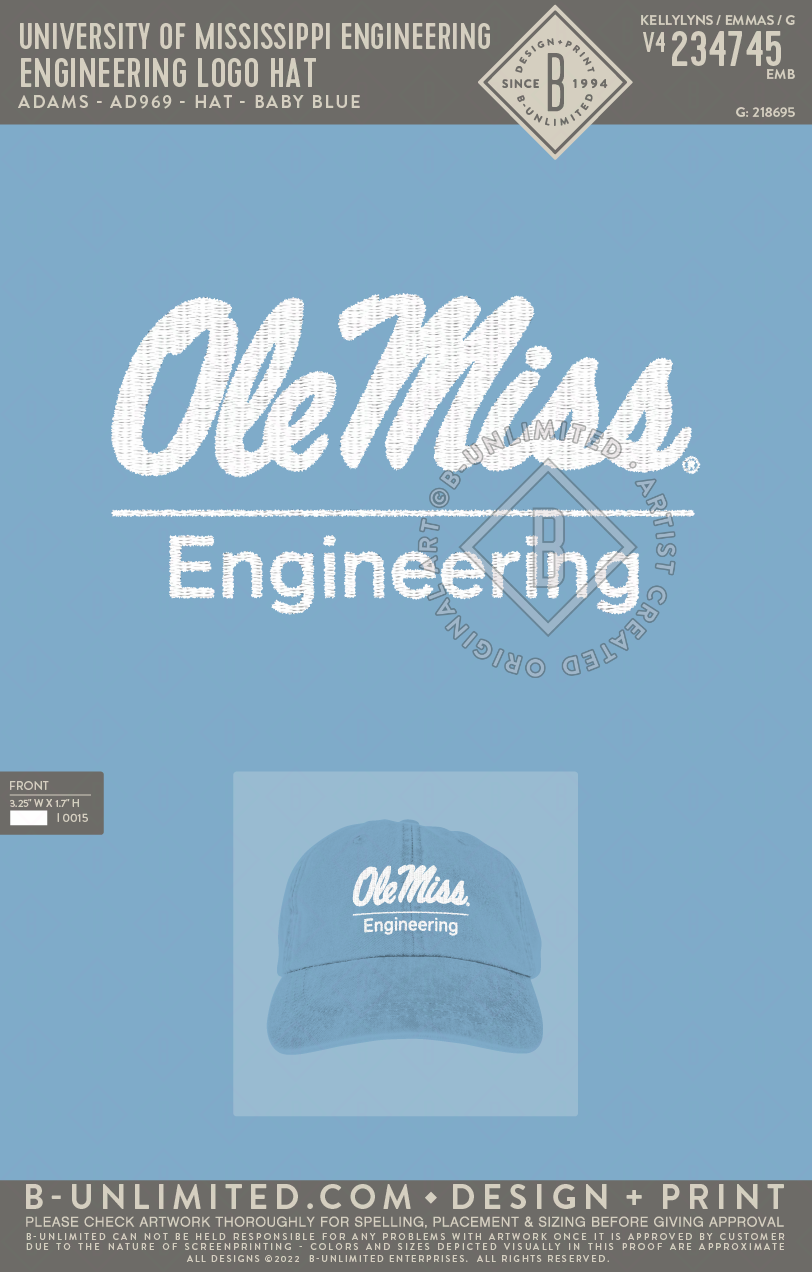 University of Mississippi Engineering - Engineering Logo Hat - Adams - AD969 - Hat - Baby Blue