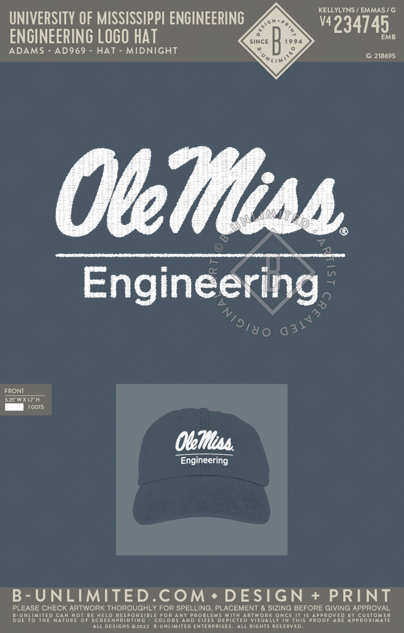 University of Mississippi Engineering - Engineering Logo Hat - Adams - AD969 - Hat - Midnight