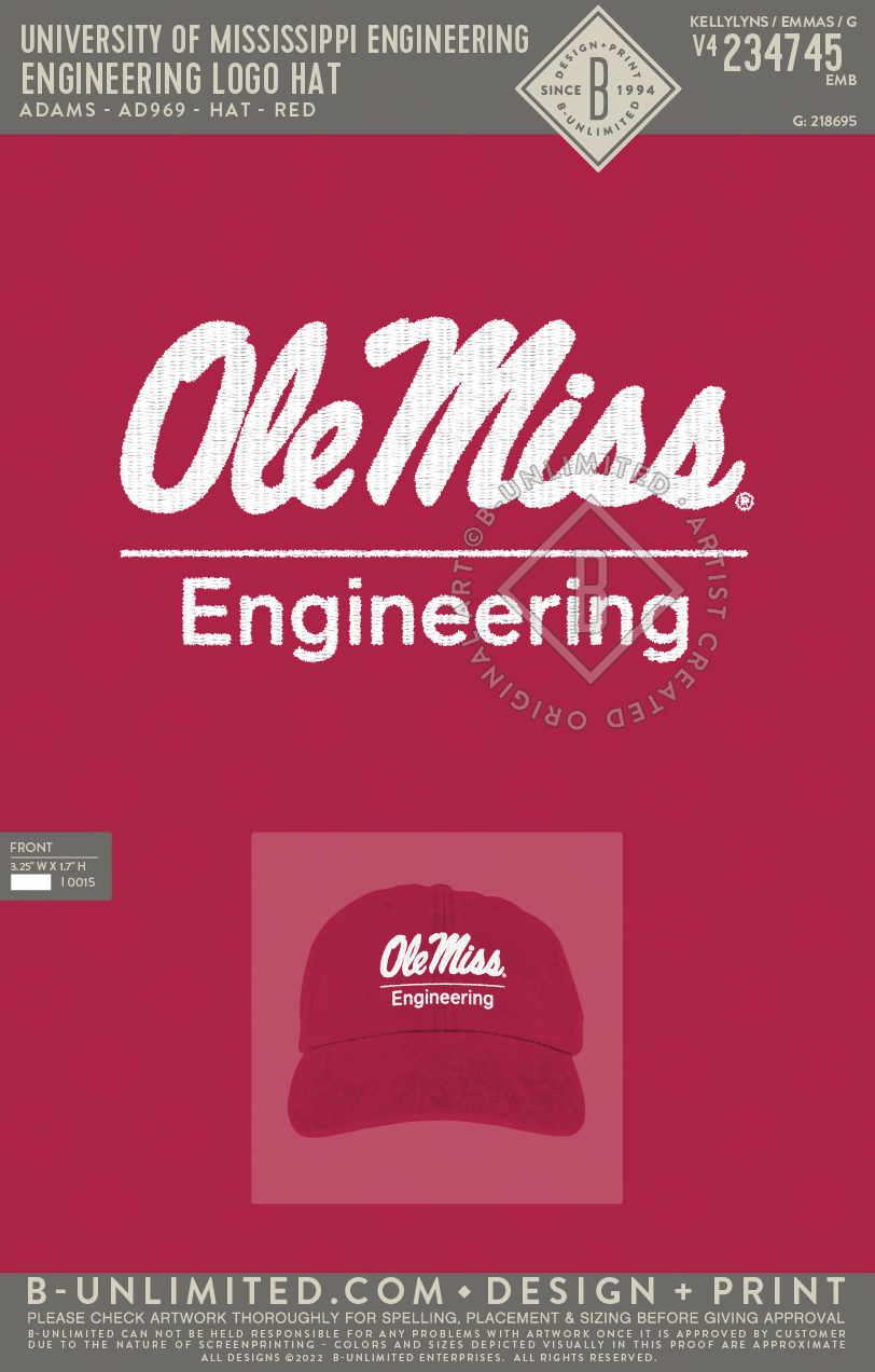 University of Mississippi Engineering - Engineering Logo Hat - Adams - AD969 - Hat - Red
