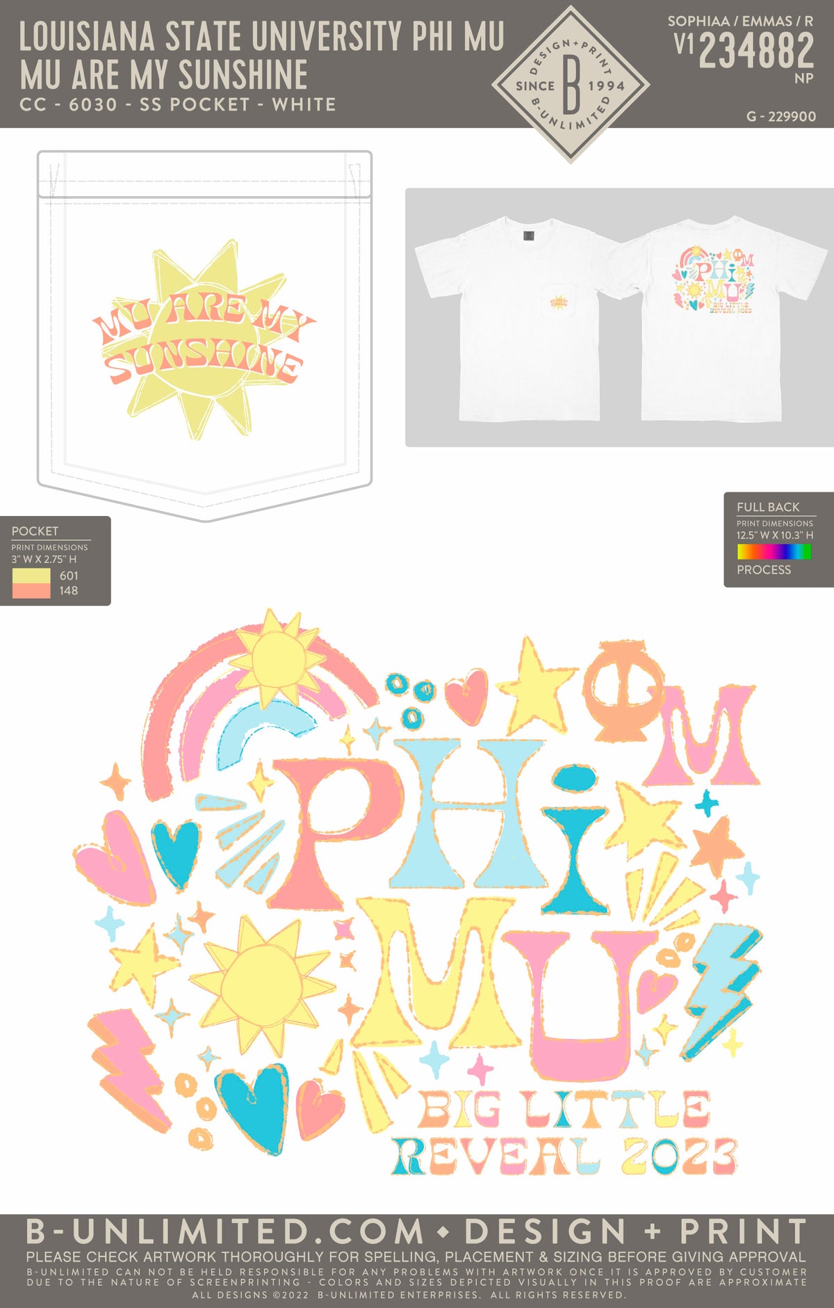 Louisiana State University Phi Mu - Mu Are My Sunshine - CC - 6030 - SS Pocket - White