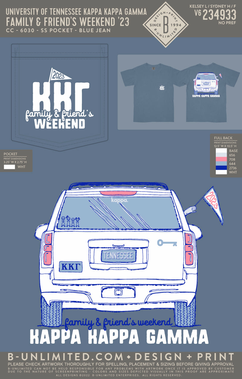 University of Tennessee Kappa Kappa Gamma - family & friend's weekend '23 (EOYFALL23) - CC - 6030 - SS Pocket - Blue Jean