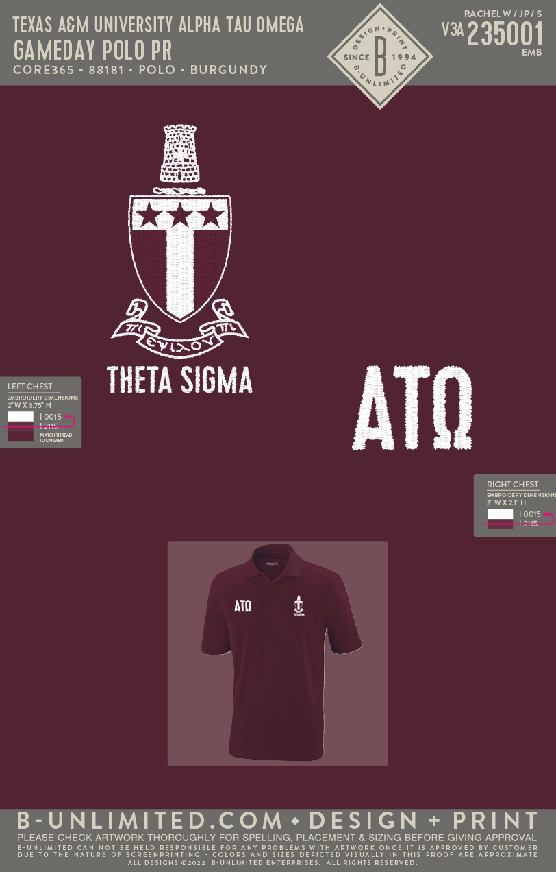 Texas A&M University Alpha Tau Omega - Gameday Polo PR - Core 365 - 88181 - Polo - Burgundy