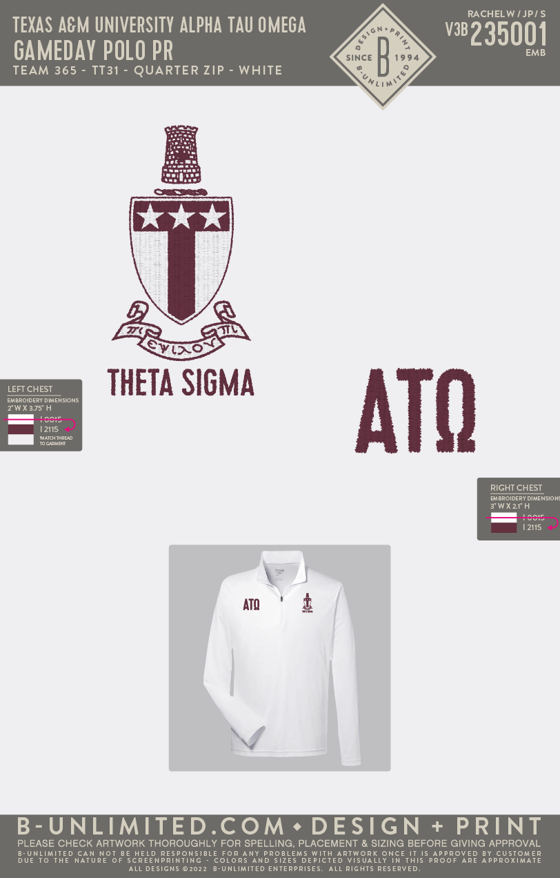 Texas A&M University Alpha Tau Omega - Gameday Polo PR - Team 365 - TT31 - Dri Fit 1/4 Zip Pullover - White