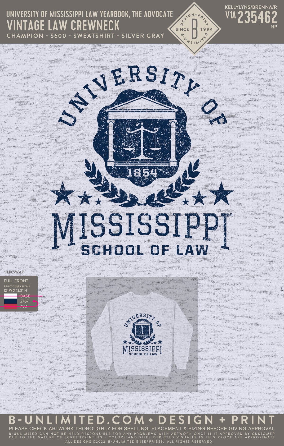 University of Mississippi Law Yearbook, The Advocate - Vintage Law Crewneck (Navy) - Champion - S600 - Sweatshirt - Silver Gray
