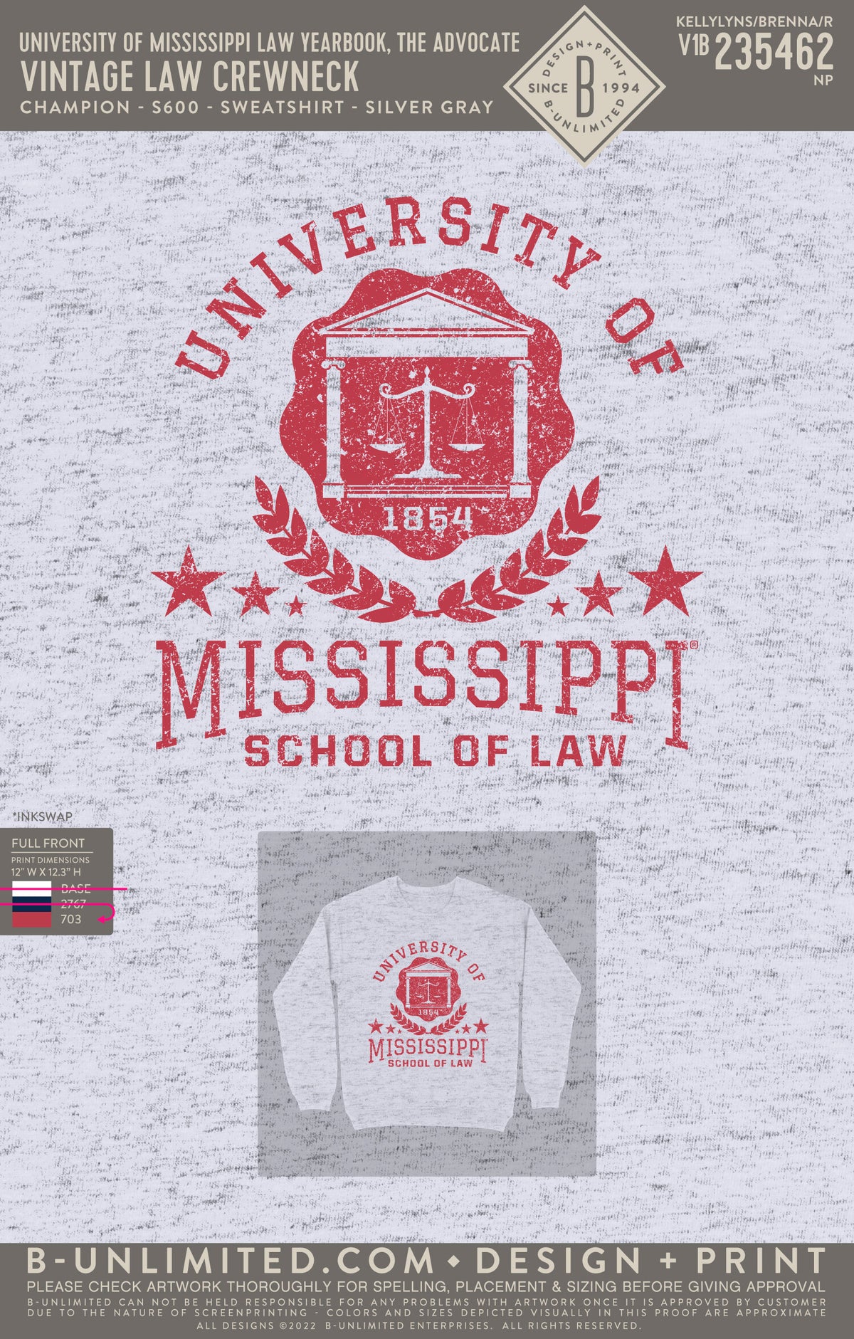 University of Mississippi Law Yearbook, The Advocate - Vintage Law Crewneck - Champion - S600 - Sweatshirt - Silver Gray