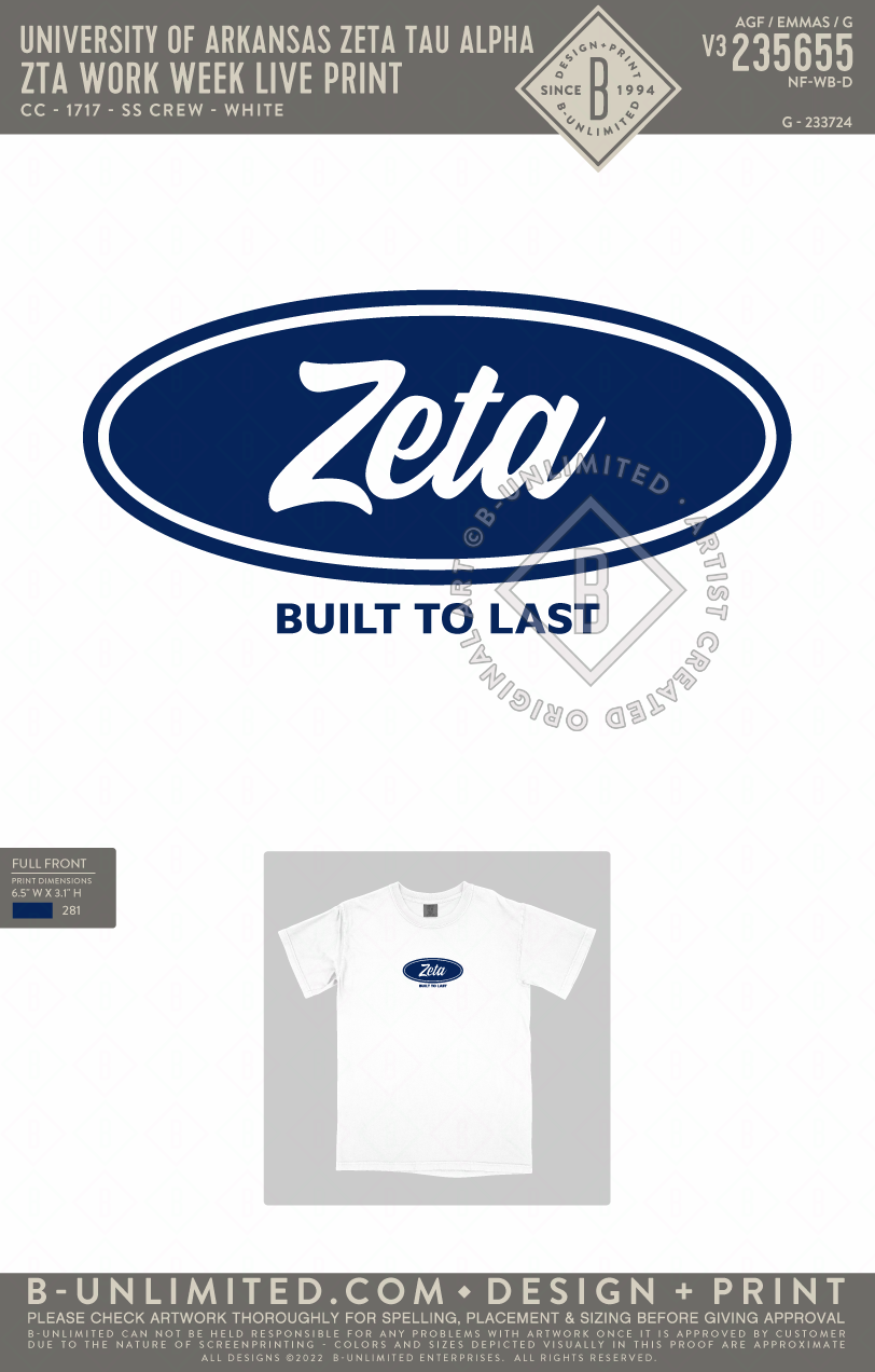University of Arkansas Zeta Tau Alpha - ZTA Work Week Live Print - CC - 1717 - SS Crew - White