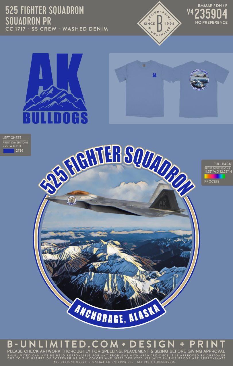 525 Fighter Squadron - Squadron PR - CC - 1717 - SS Crew - Washed Denim