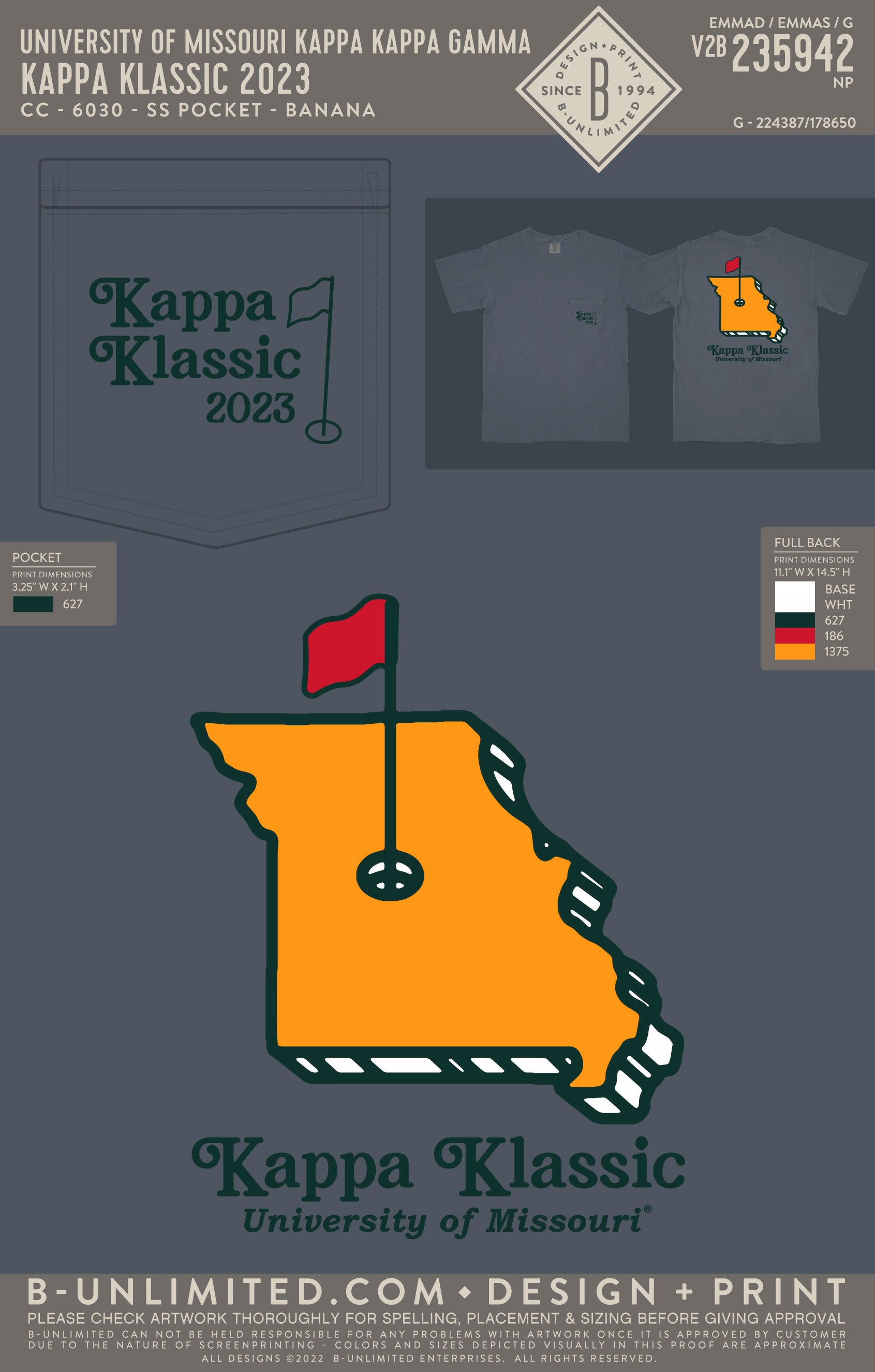University of Missouri Kappa Kappa Gamma - Kappa Klassic 2023 - CC - 6030 - SS Pocket - Denim