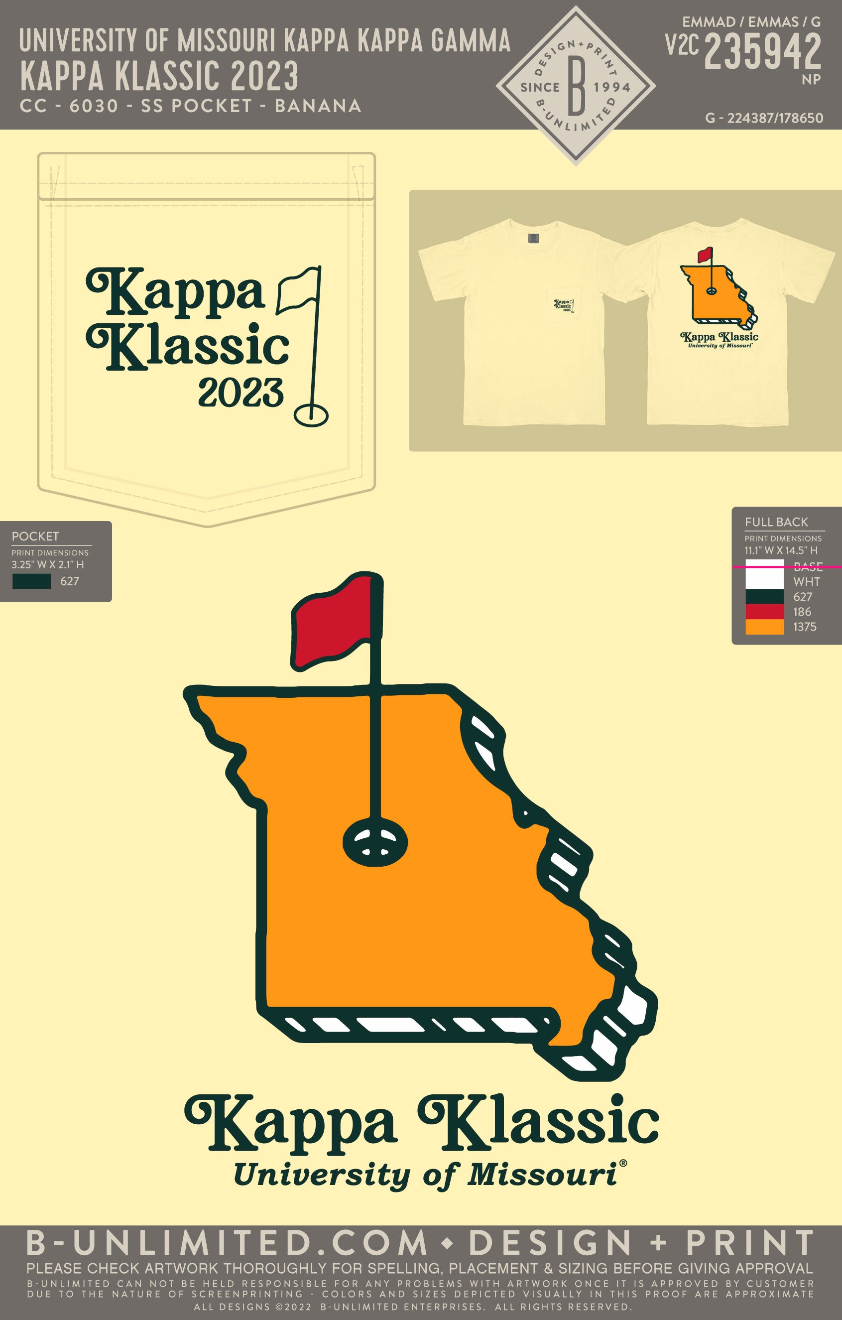 University of Missouri Kappa Kappa Gamma - Kappa Klassic 2023 - CC - 6030 - SS Pocket - Banana
