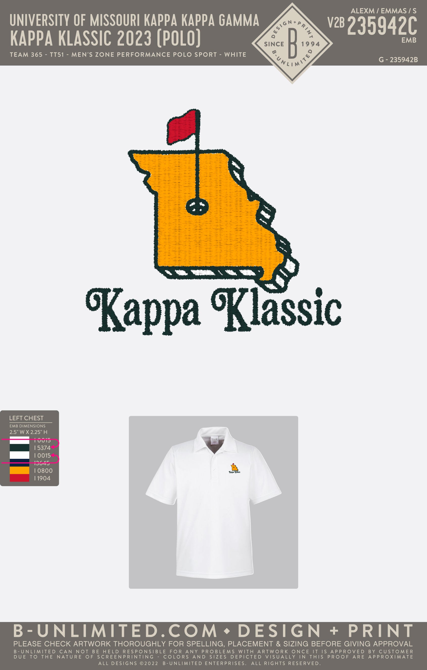 University of Missouri Kappa Kappa Gamma - Kappa Klassic 2023 (Polo) - Ultra Club - 8210 - Dri Fit Polo - White