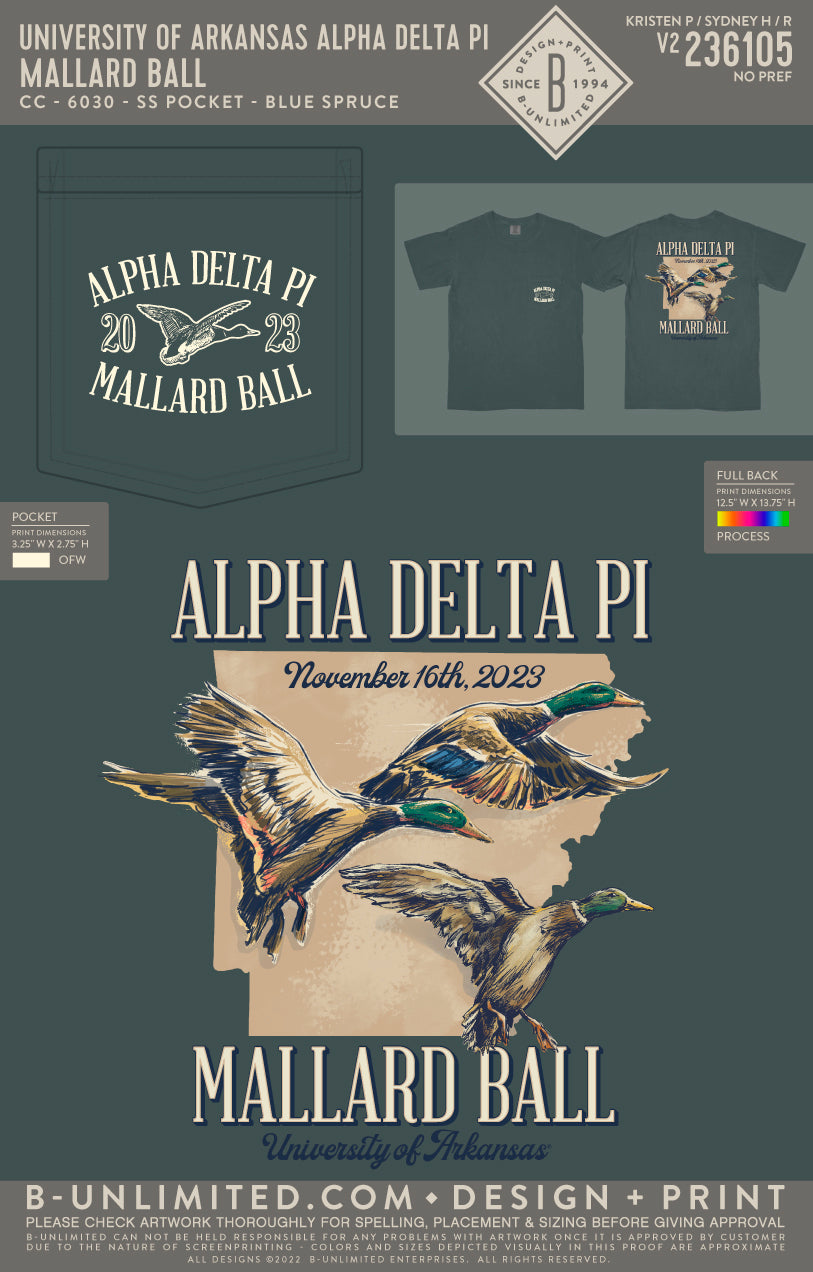 University of Arkansas Alpha Delta Pi - MALLARD BALL (EOYFALL23) - CC - 6030 - SS Pocket - Blue Spruce