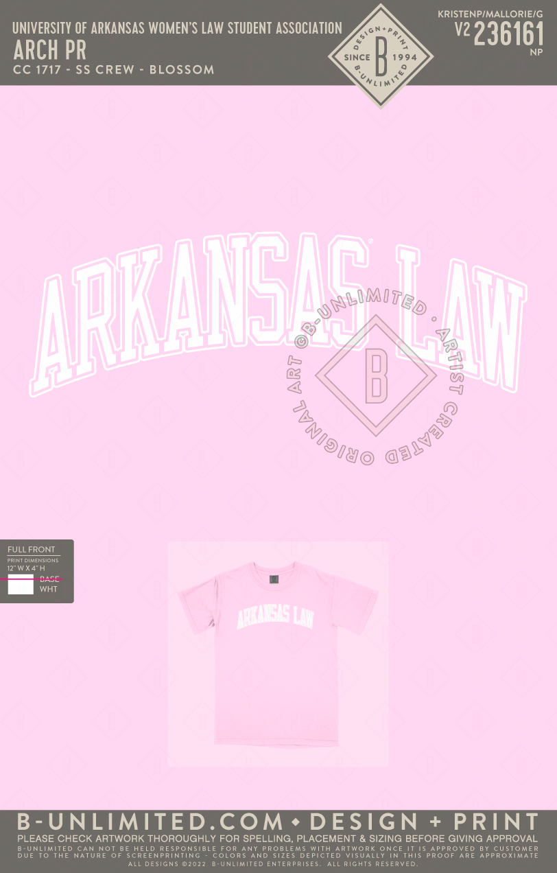 University of Arkansas Women's Law Student Association - Arch PR - CC - 1717 - SS Crew - Blossom