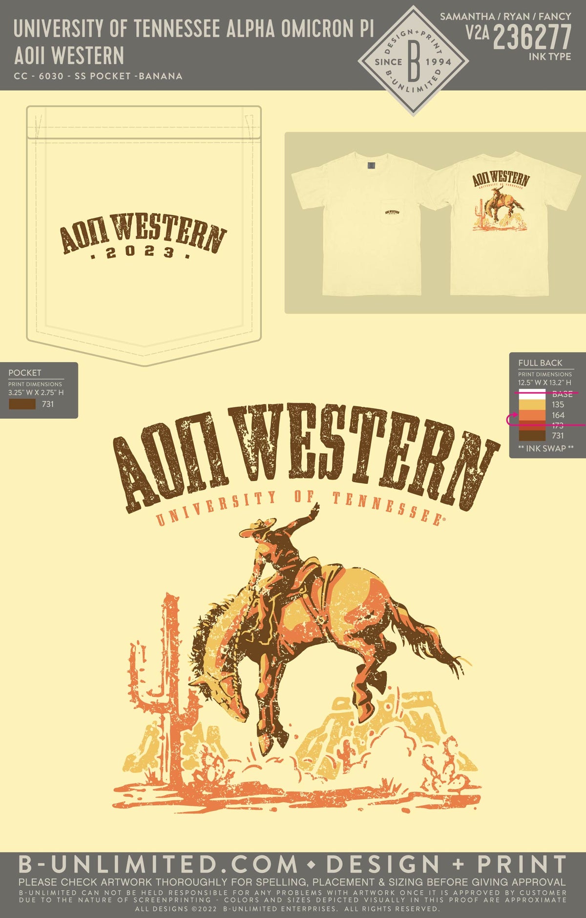 University of Tennessee Alpha Omicron Pi - AOII Western (EOYFALL23) - CC - 6030 - SS Pocket - Banana