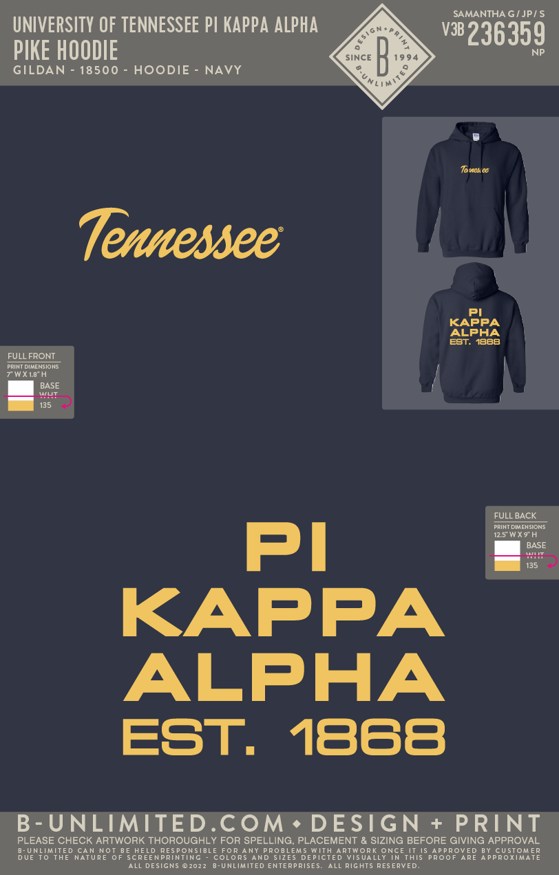 University of Tennessee Pi Kappa Alpha - PIKE Hoodie - Gildan - 18500 - Hoodie - Navy
