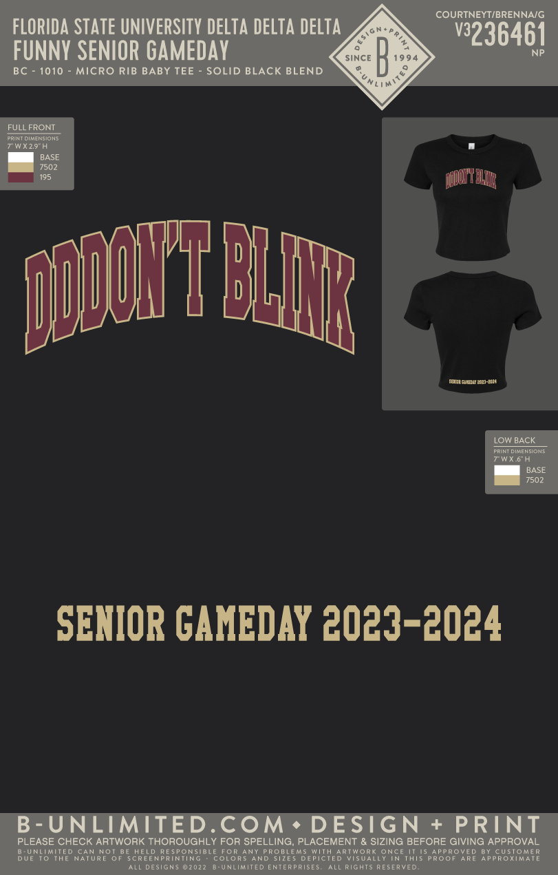 Florida State University Delta Delta Delta - Funny Senior Gameday - B+C - 1010 - Woman's Micro Rib Baby Tee - Solid Black Blend