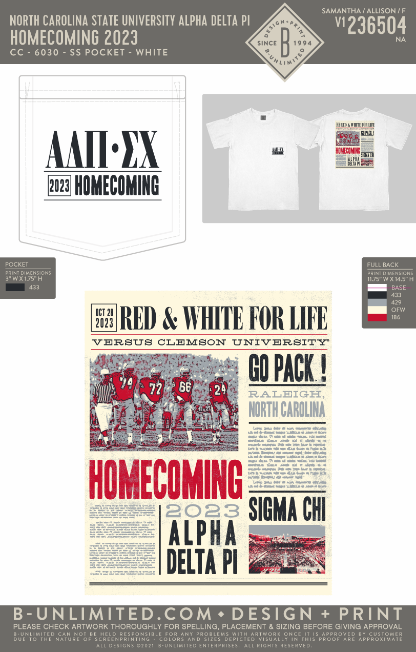 North Carolina State University Alpha Delta Pi - Homecoming 2023 - CC - 6030 - SS Pocket - White