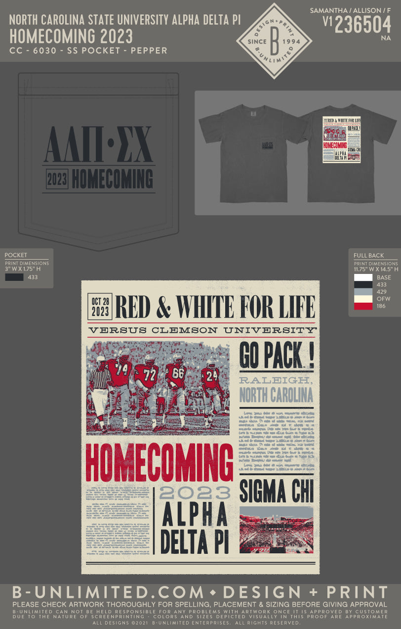 North Carolina State University Alpha Delta Pi - Homecoming 2023 - CC - 6030 - SS Pocket - Pepper