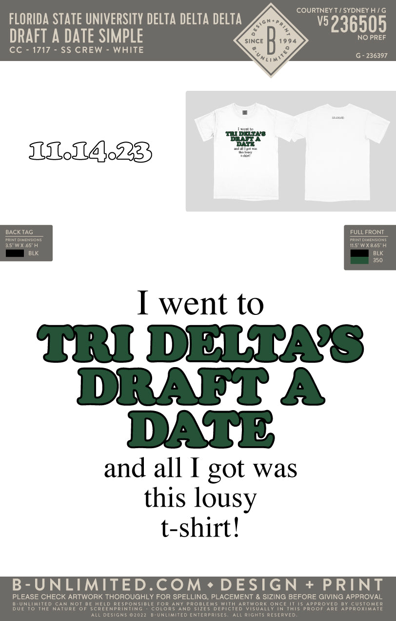 Florida State University Delta Delta Delta - Draft a Date simple (EOYFALL23) - CC - 1717 - SS Crew - White