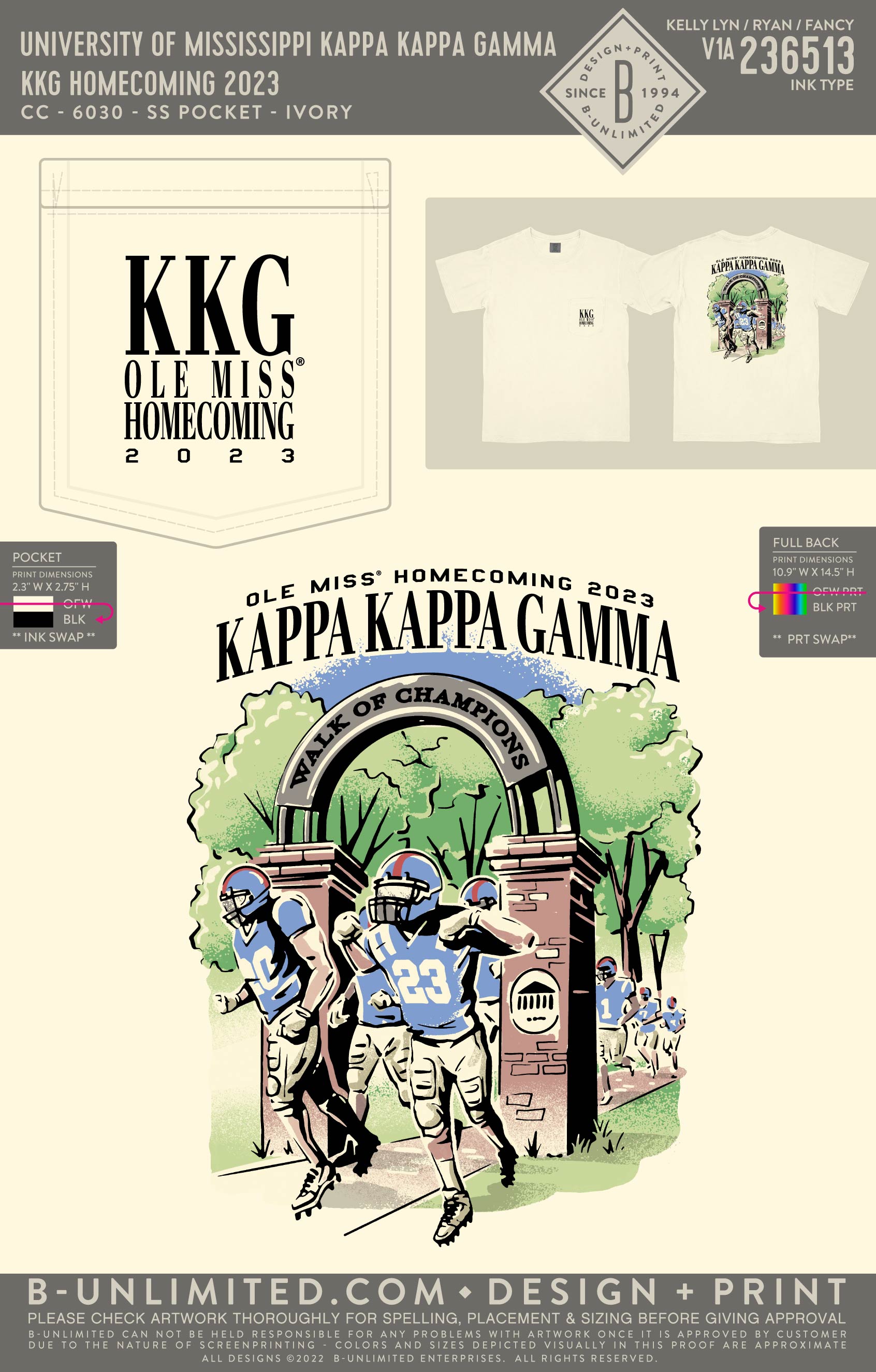 University of Mississippi Kappa Kappa Gamma - KKG Homecoming 2023 - CC - 6030 - SS Pocket - Ivory