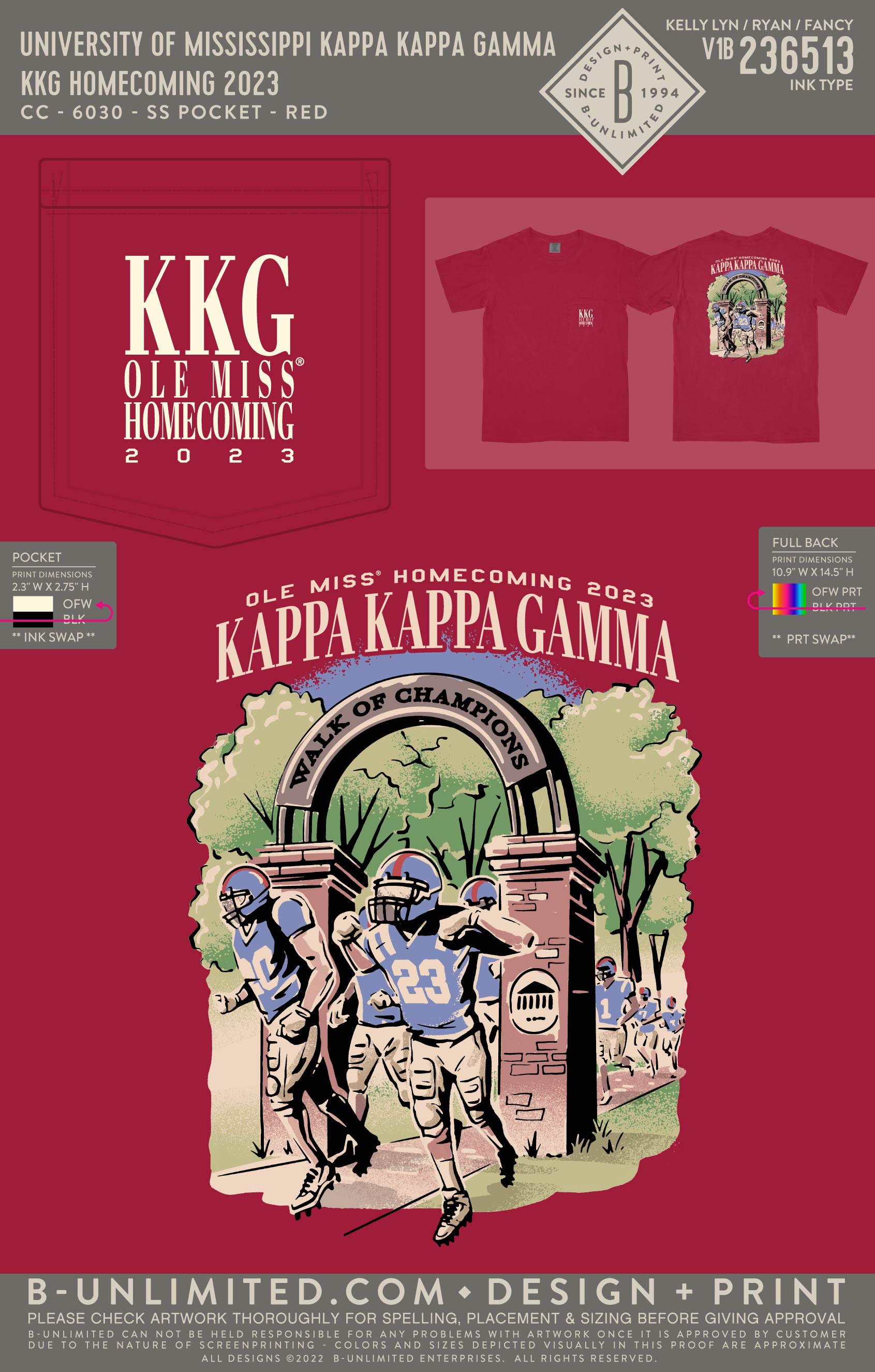 University of Mississippi Kappa Kappa Gamma - KKG Homecoming 2023 - CC - 6030 - SS Pocket - Red