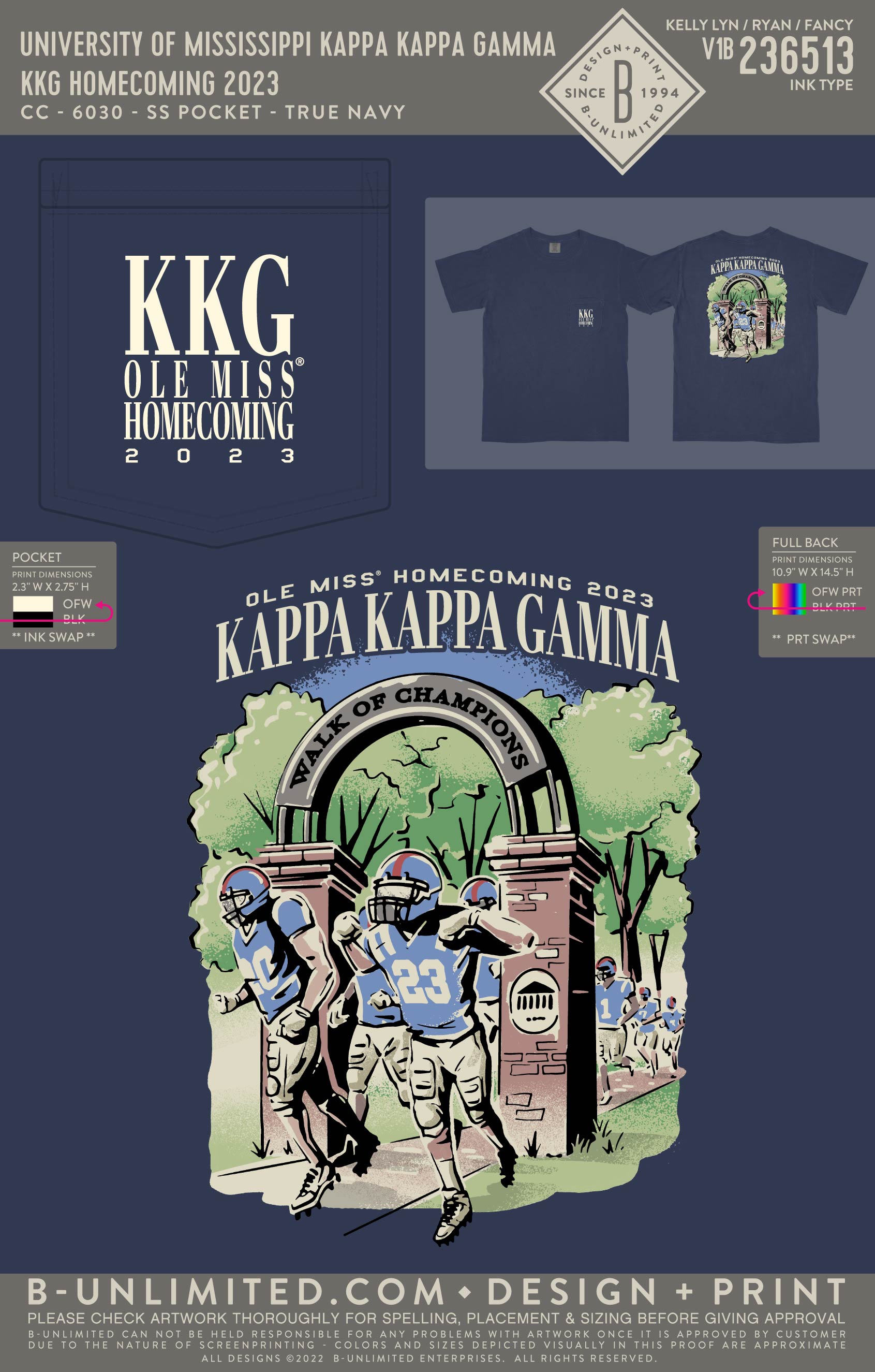 University of Mississippi Kappa Kappa Gamma - KKG Homecoming 2023 - CC - 6030 - SS Pocket - True Navy