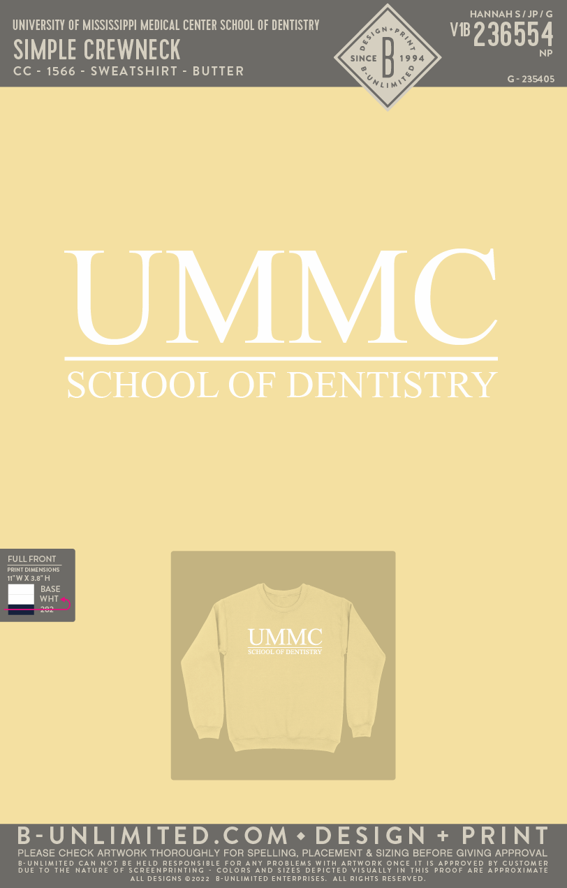 University of Mississippi Medical Center School of Dentistry - Simple Crewneck - CC - 1566 - Sweatshirt - Butter