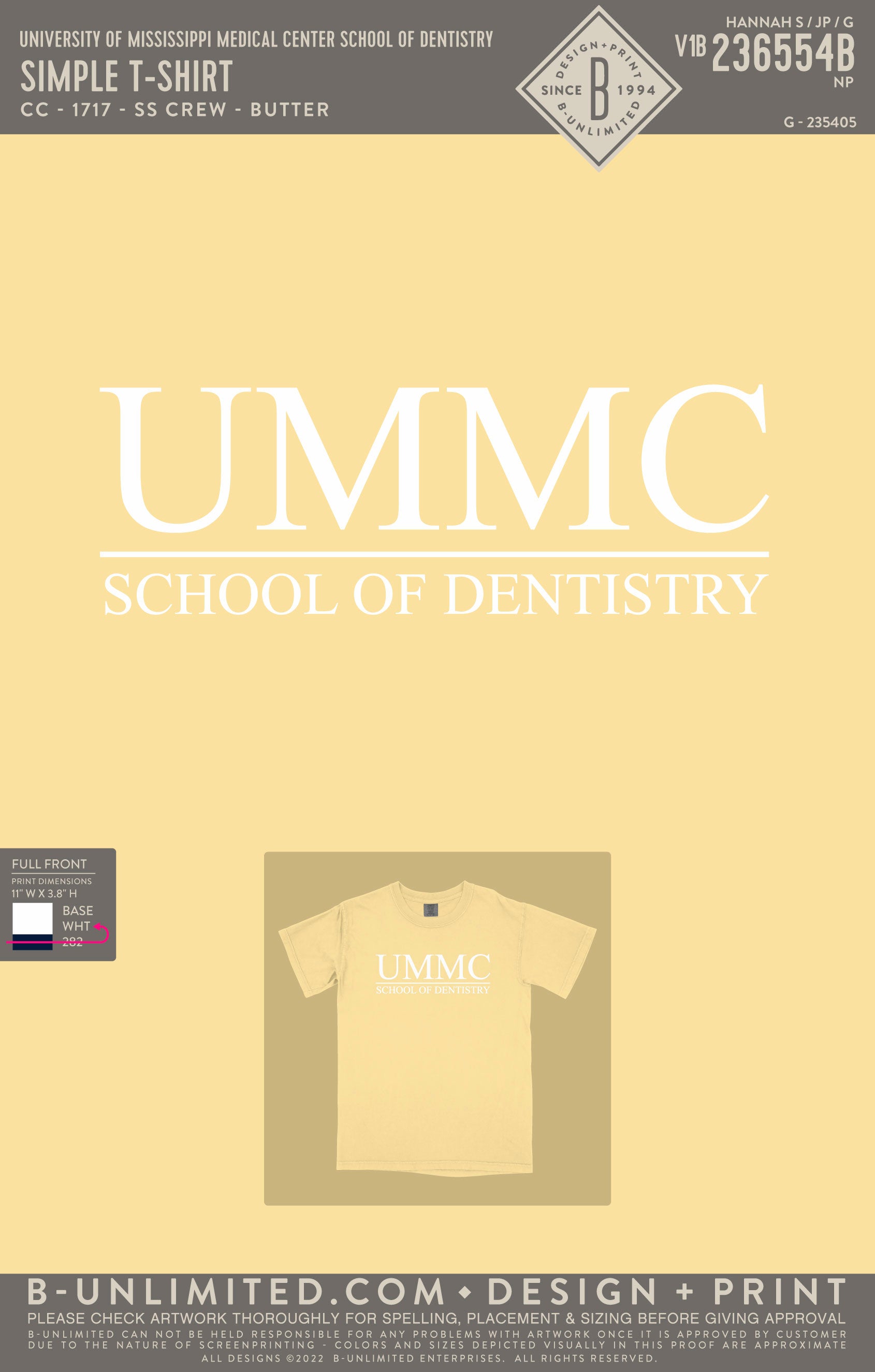 University of Mississippi Medical Center School of Dentistry - Simple T-Shirt - CC - 1717 - SS Crew - Butter