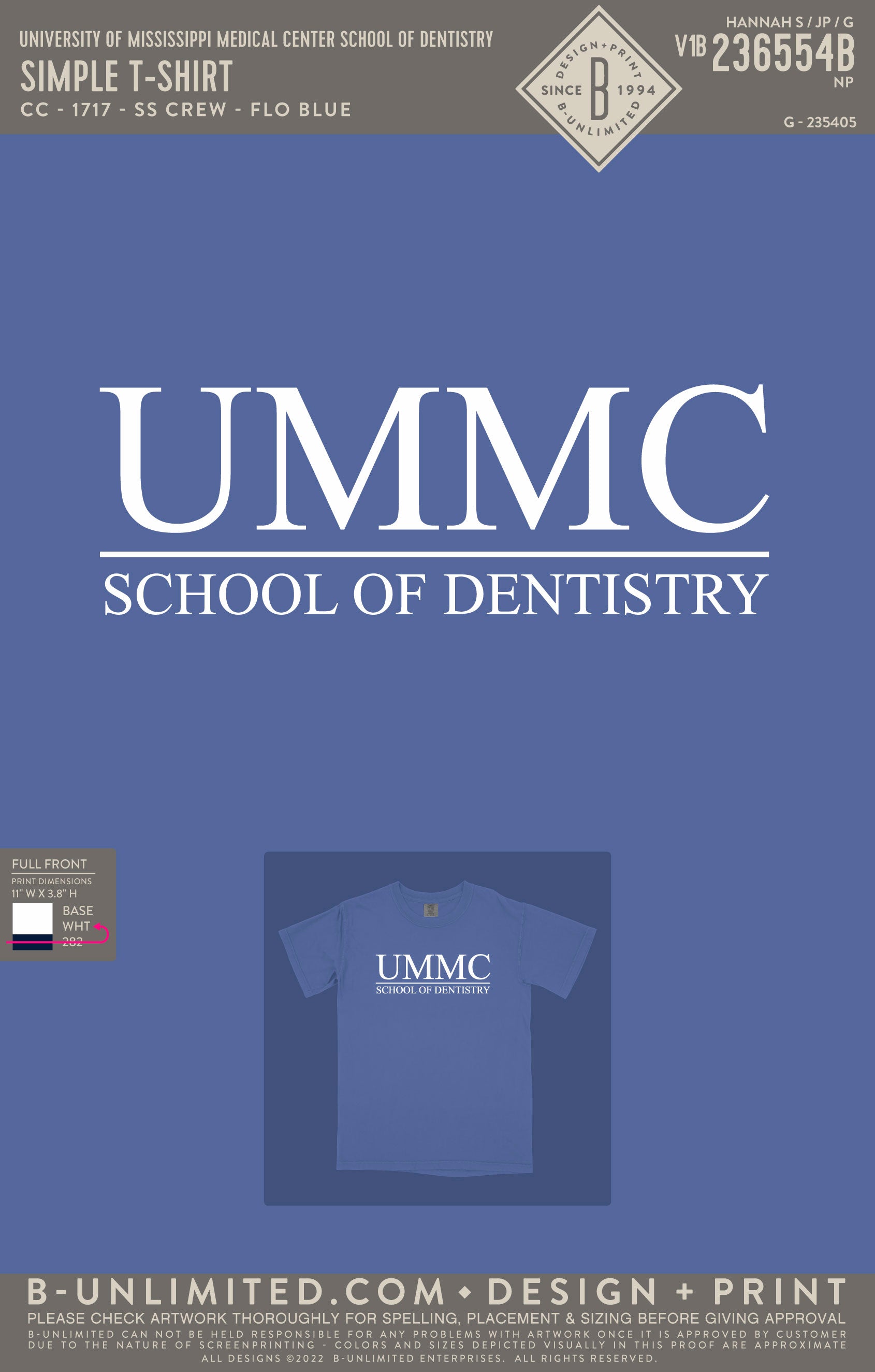 University of Mississippi Medical Center School of Dentistry - Simple T-Shirt - CC - 1717 - SS Crew - Flo Blue