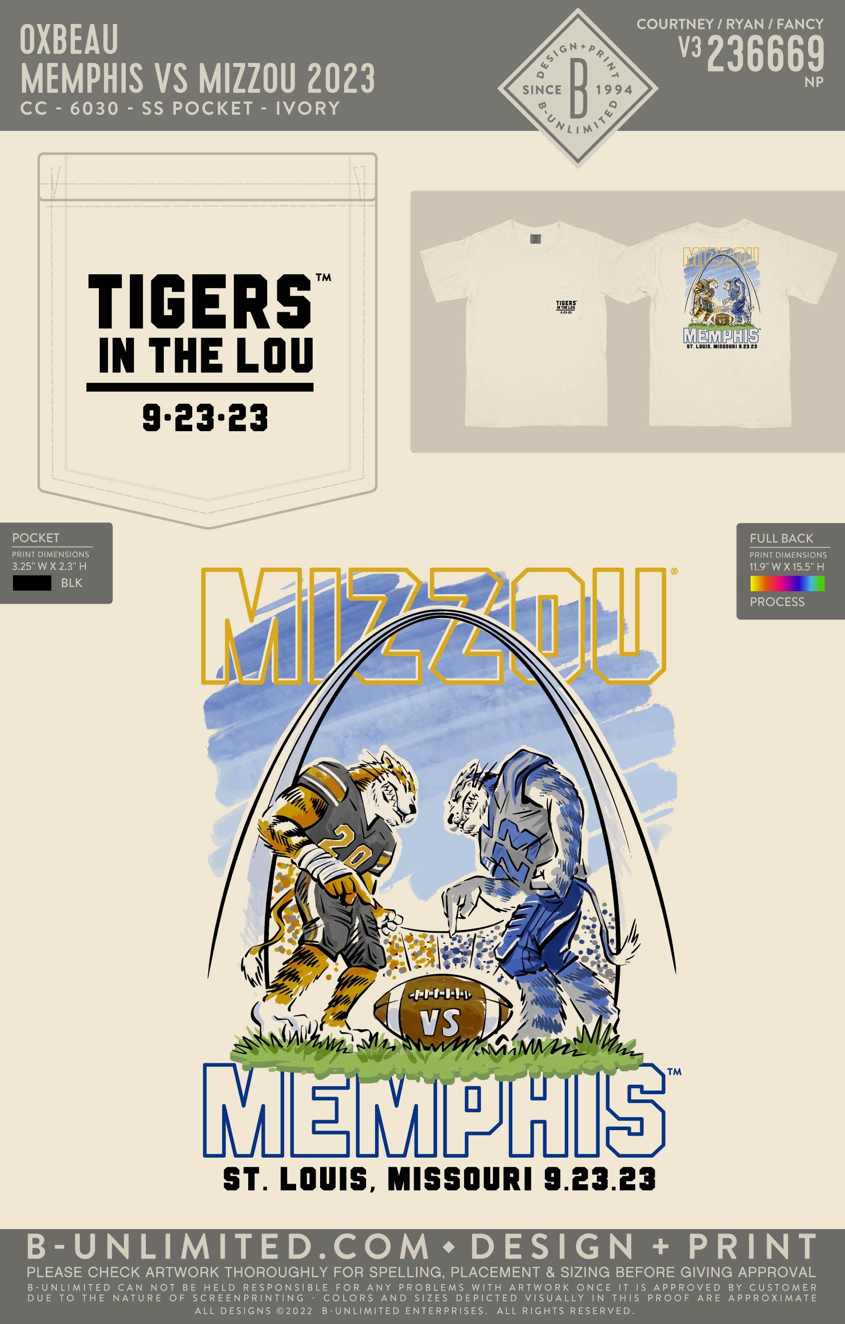 Oxbeau - Memphis vs Mizzou 2023 - CC - 6030 - SS Pocket - Ivory